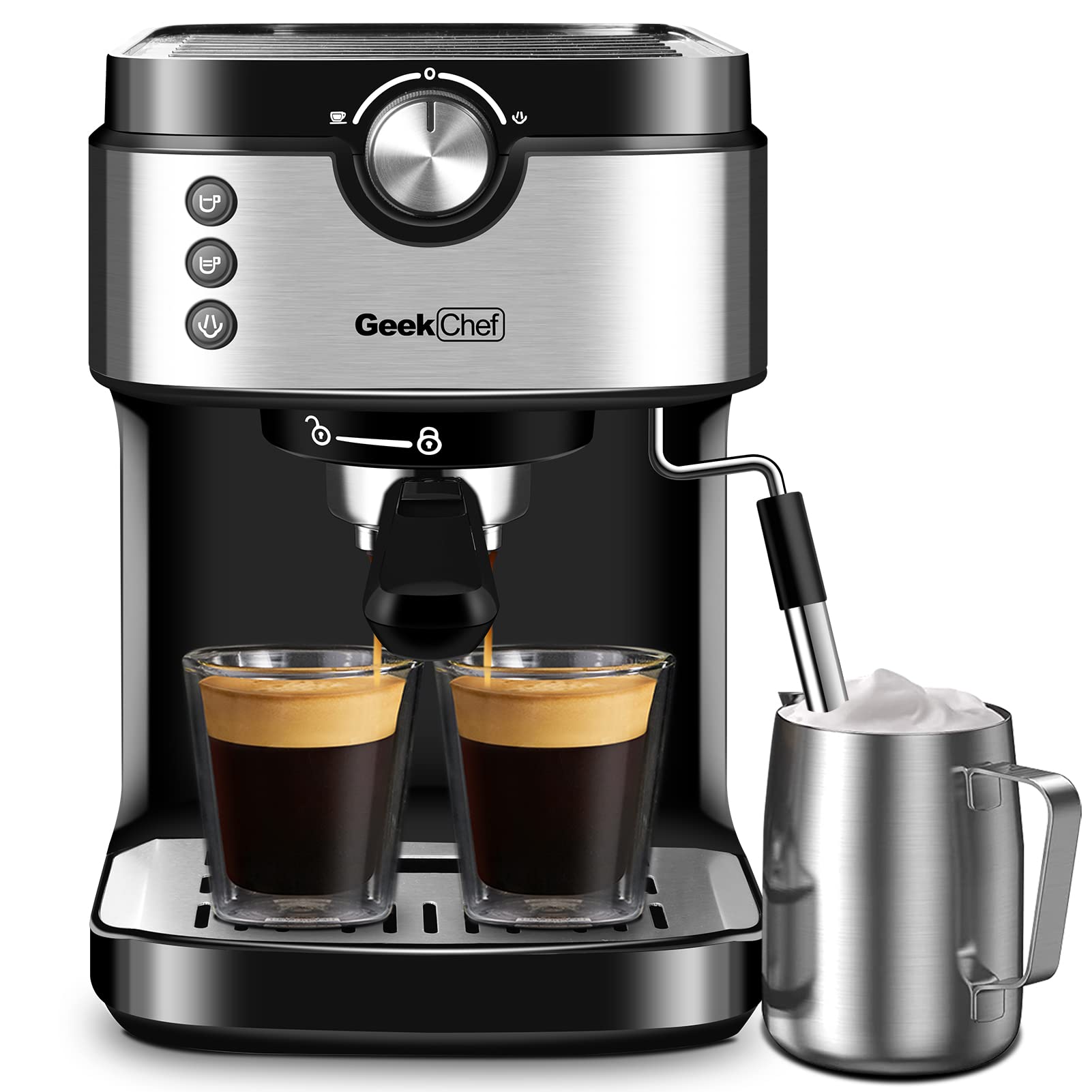 15 Bar Espresso Coffee Machine with Milk Frother Wand - 1300W High Performance for Espresso, Cappuccino, Latte & Macchiato - 900ml Removable Water Tank, Leak-Proof Design - Perfect for Home Baristas & Coffee Lovers (Ideal for Morning Brews, Entertaining Guests & Café-Style Drinks at Home)