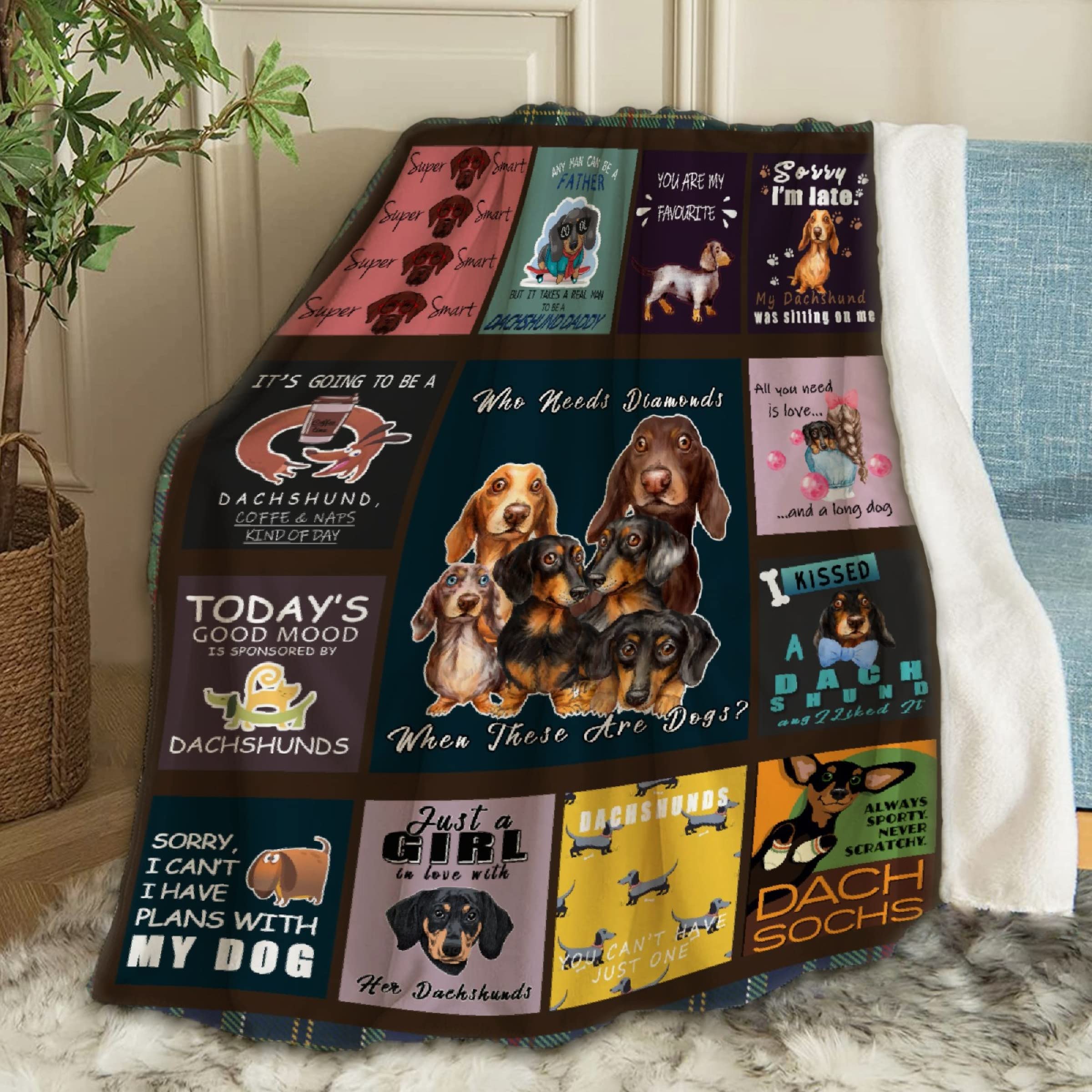 Soft Dachshund Dog Pattern Microfiber Blanket - 120x90 Inch Super Cozy Fleece Throw Blanket for Bed, Couch & Sofa - Funny Pet Lover Gift, Travel Companion - Perfect for Family Movie Nights & Winter Snuggles