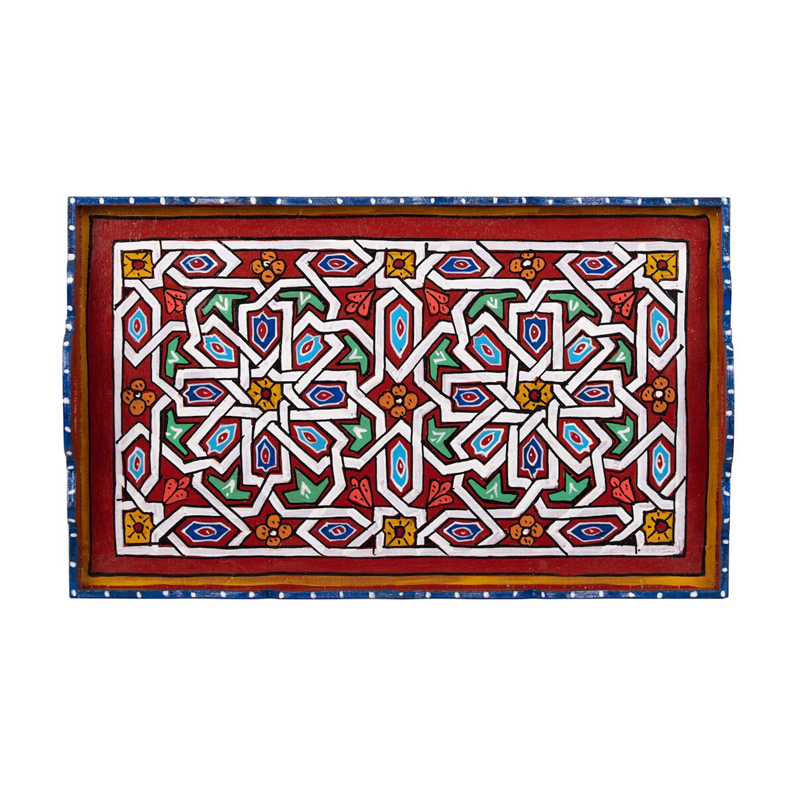 Hand Painted Moroccan White Decorative Serving Tray - Waterproof Acrylic Painting Bohemian Arabesque Home Decor (Yellow) | Perfect for Coffee Table Display, Gift Giving & Boho Chic Home Styling