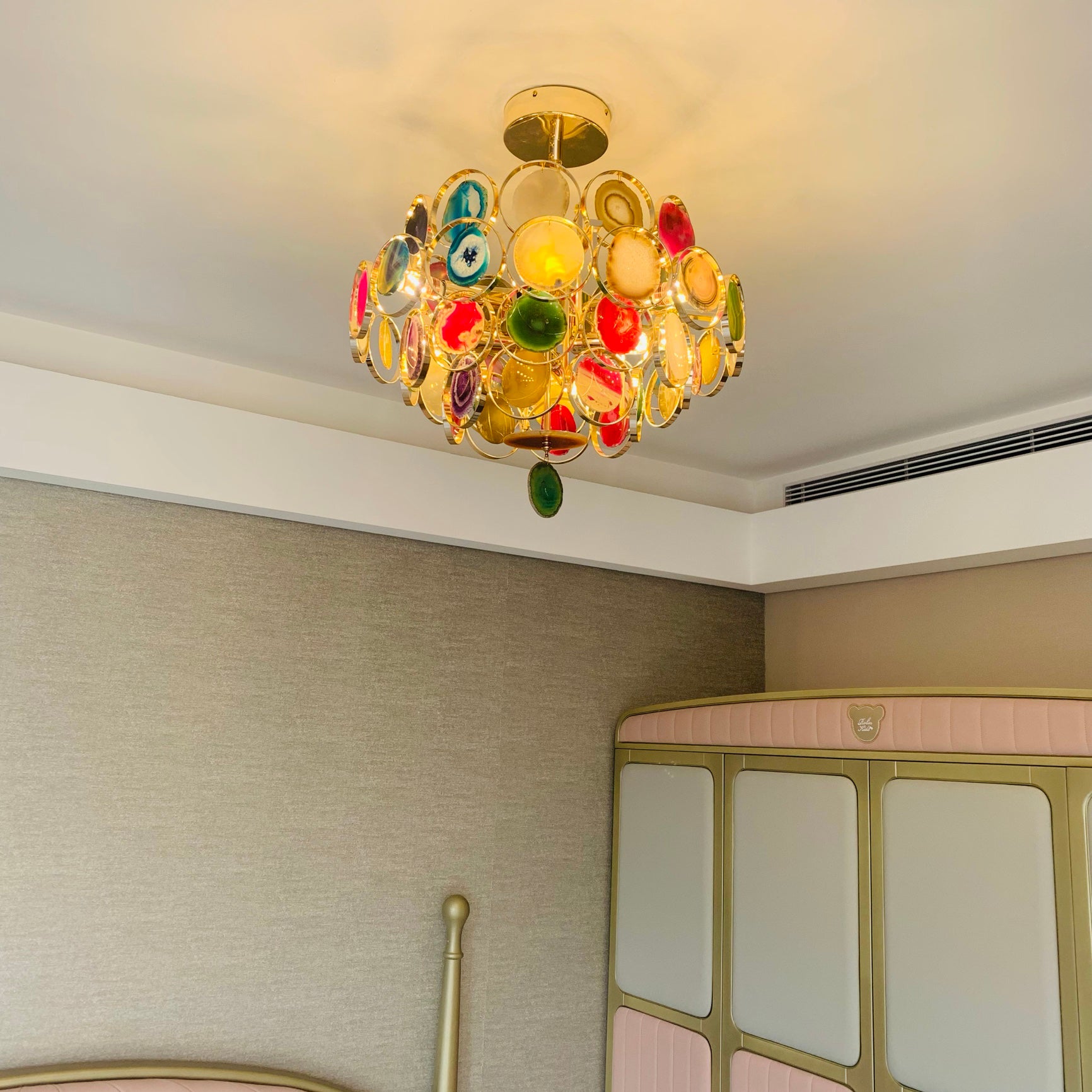 Natural Carnelian Gemstone Chandelier - Handcrafted Bohemian Crystal Beaded Ceiling Light Fixture for Living Room, Dining Room & Bedroom Decor