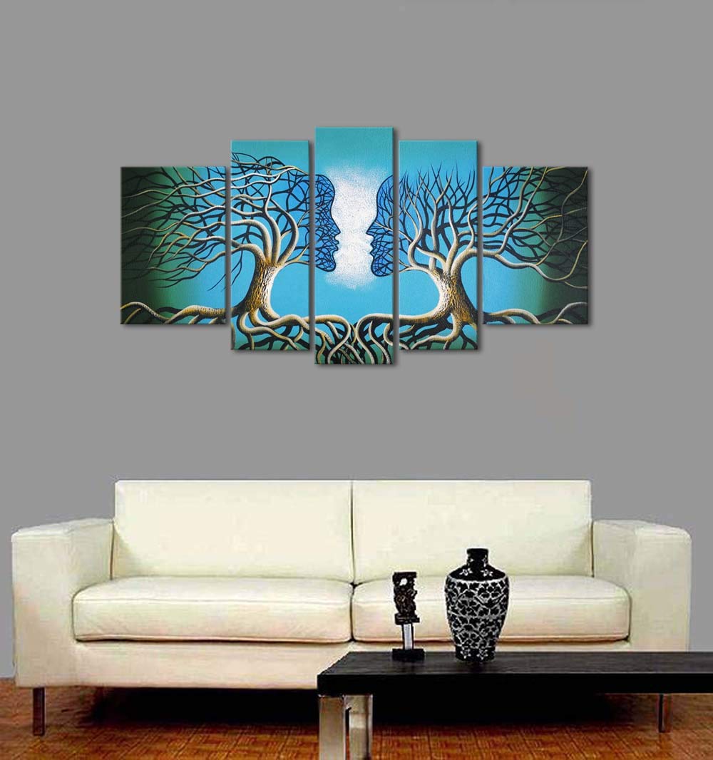 Extra Large Blue Tree Human Body Abstract Oil Painting on Canvas - 100% Hand Painted Modern Wall Art for Living Room | Contemporary Gallery Wrapped Ready to Hang Home Decor | Perfect for Modern Living Spaces, Office Decor & Gift Ideas