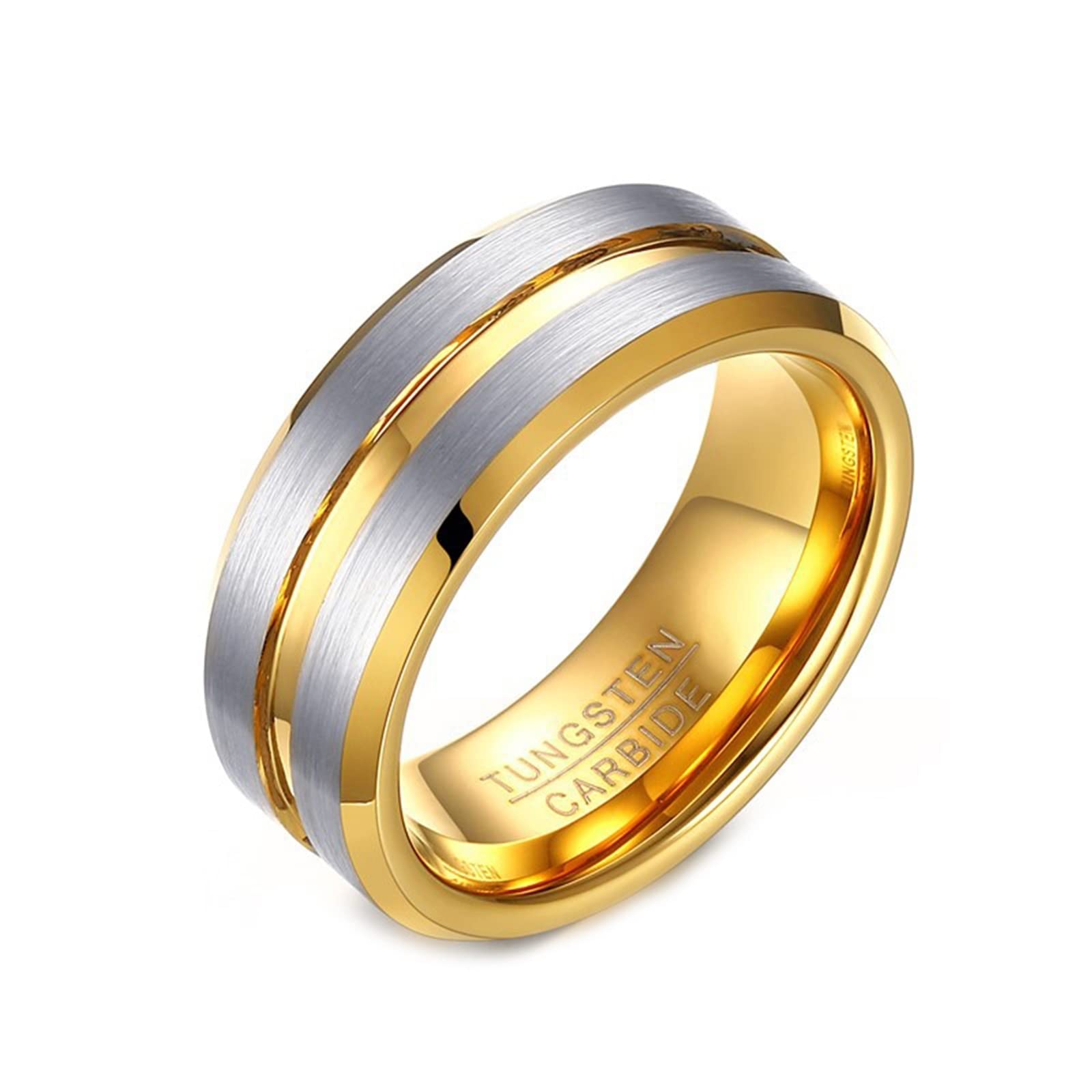 Beydodo Tungsten Wedding Band Ring for Men and Women - Comfort Fit Sizes 7-12, Brushed Finish with Gold Groove - Perfect for Engagement, Promise Rings & Anniversary Gifts
