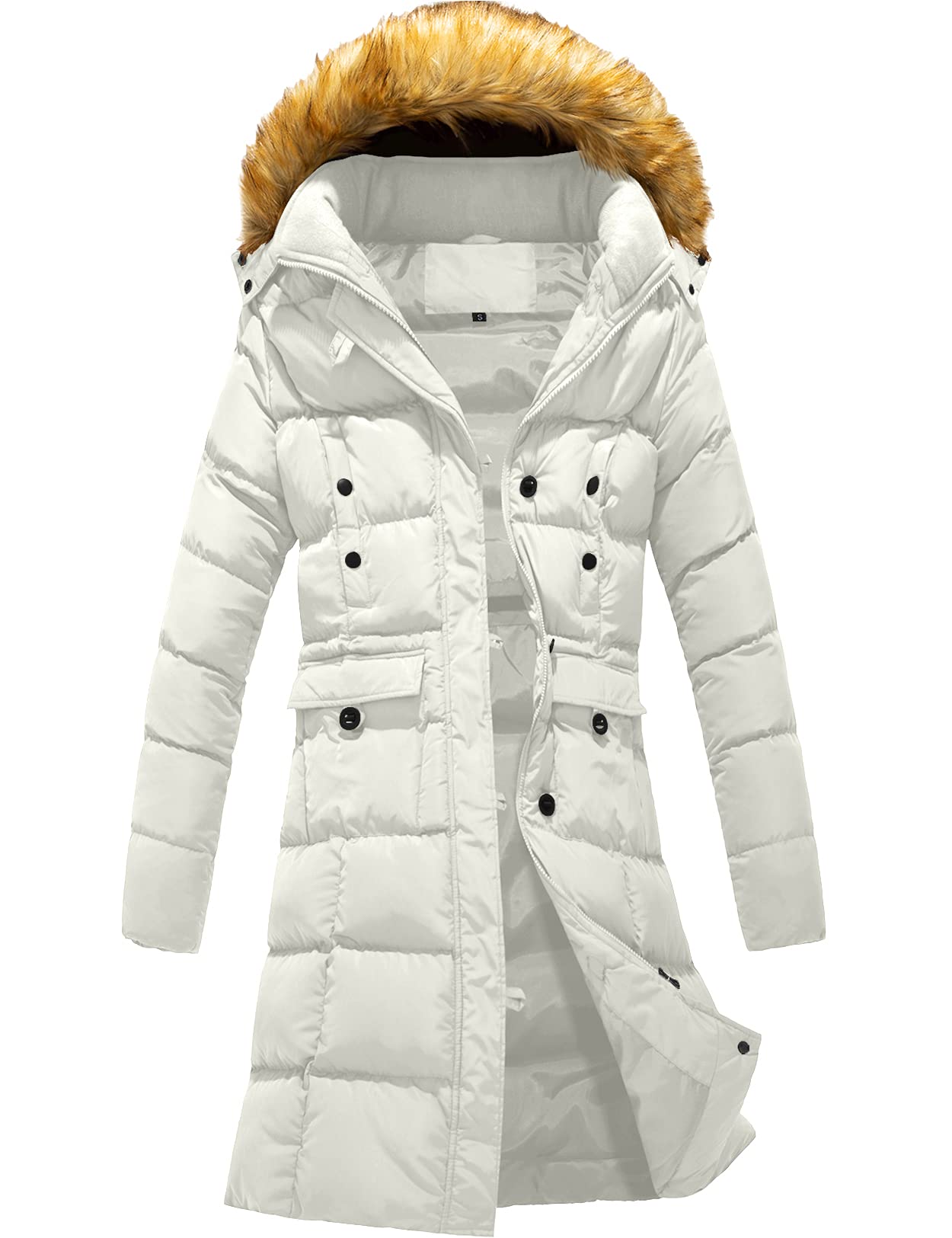 Szory Women's Winter Down Puffer Coat - Mid Length Jacket with Removable Fur Hood & Pockets | Warm Winter Outerwear for Snow, Travel & Daily Commute