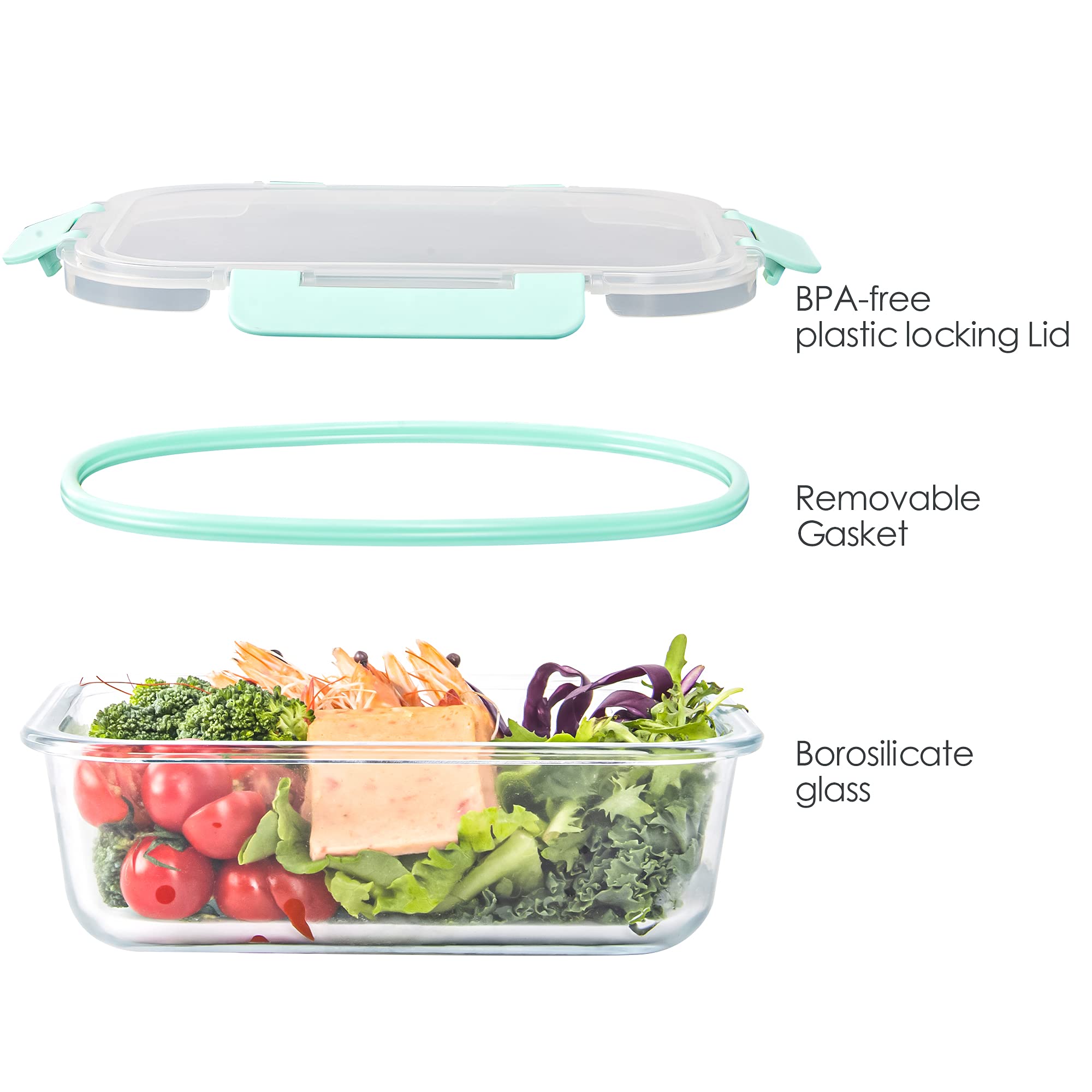 10-Pack Airtight Glass Food Storage Containers with Lids - Leakproof Meal Prep Containers, Microwave & Freezer Safe Glass Lunch Boxes (34oz & 12oz) - Perfect for Meal Prep, Leftovers & Office Lunch Storage