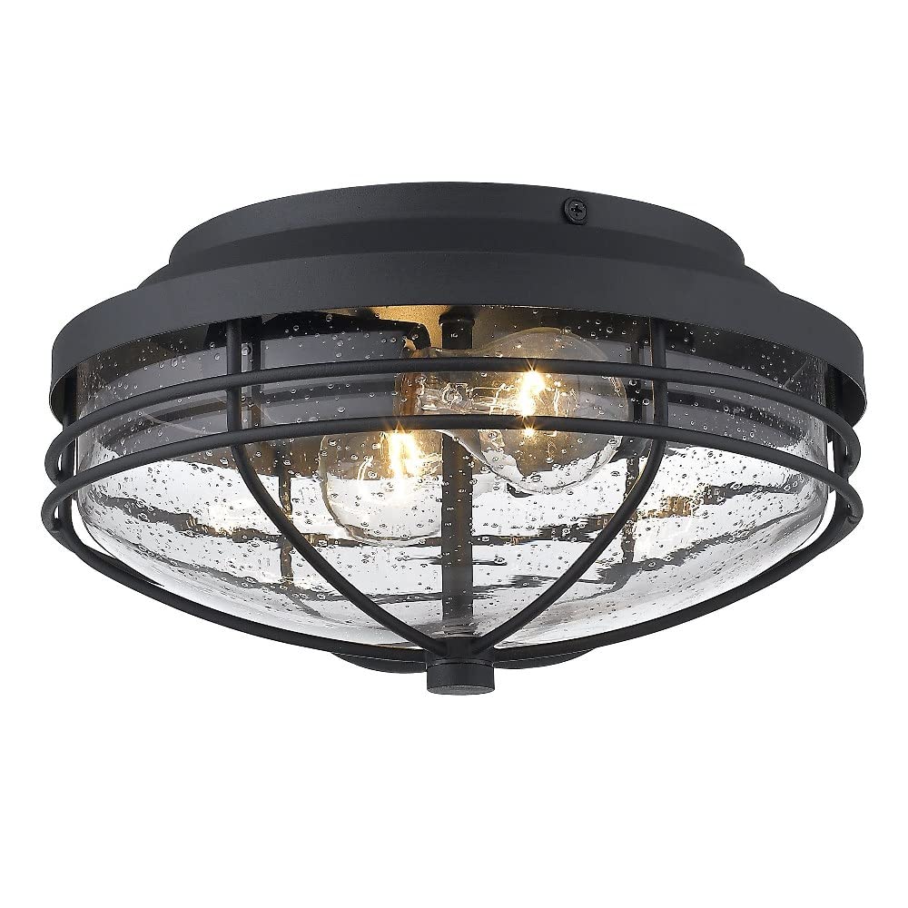 Golden Lighting 9808-OFM NB-SD Seaport Outdoor Flush Mount Ceiling Light Fixture - Natural Black (UV Resistant) - Weatherproof Outdoor Lighting for Porch, Patio, Deck & Entryway