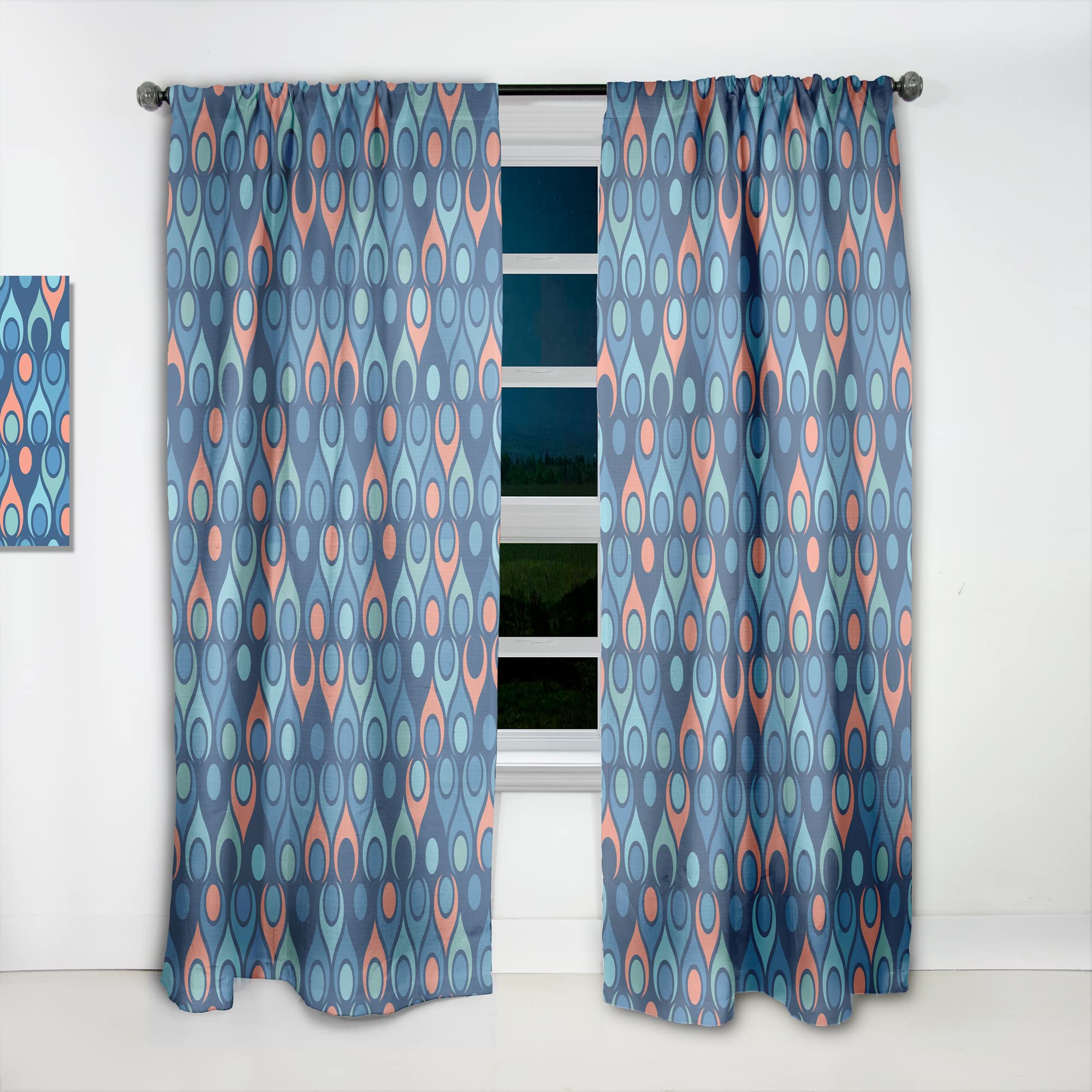 DesignQ Retro Abstract Drops X Thermal Insulated Curtain Panel - 52x120 Inches - Blackout Drapes for Bedroom & Living Room - Perfect for Home Decor, Privacy & Temperature Control