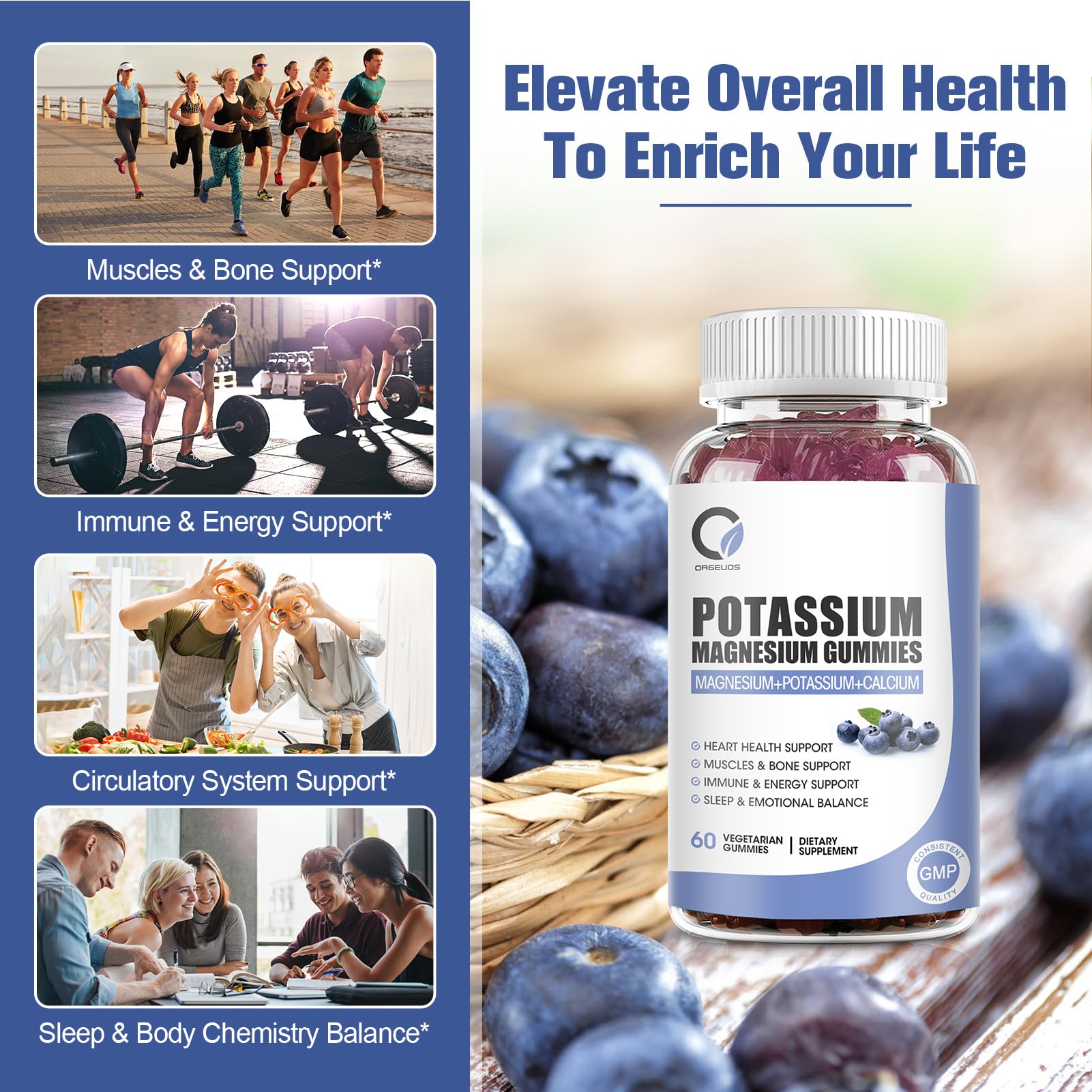 2 Pack Potassium Magnesium Gummies with Potassium Citrate 200mg & Magnesium Glycinate 320mg - Plus Calcium, Zinc & Vitamin - Muscle & Heart Health Supplement for Leg Cramps Relief - Perfect for Athletes & Active Lifestyles