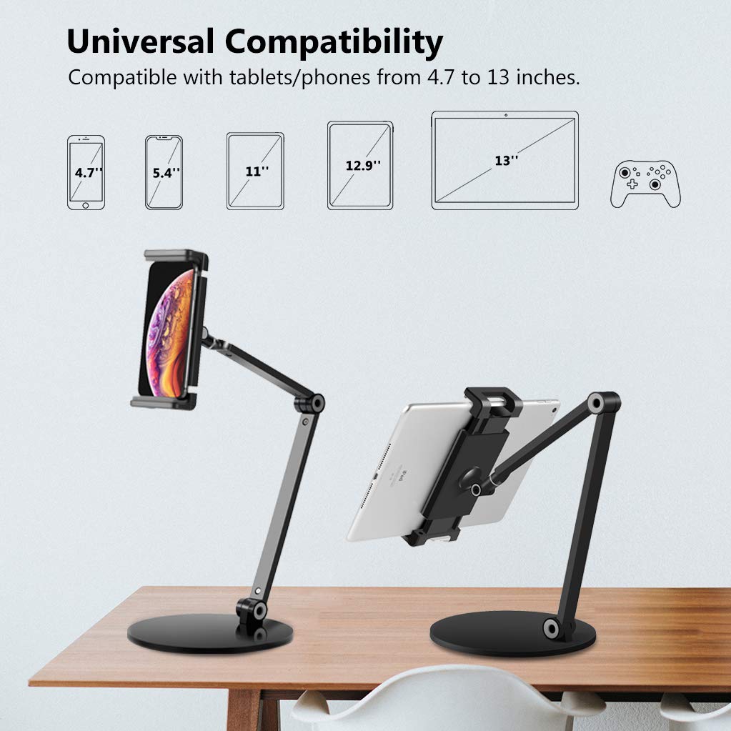 Adjustable Tablet Stand for 4.7''-13'' Screens - Multi-Angle & Height Adjustable Holder for iPad Pro 11/12.9, iPad Air/Mini, Microsoft Surface Pro - Perfect for Desk Work, Watching Movies & Video Calls
