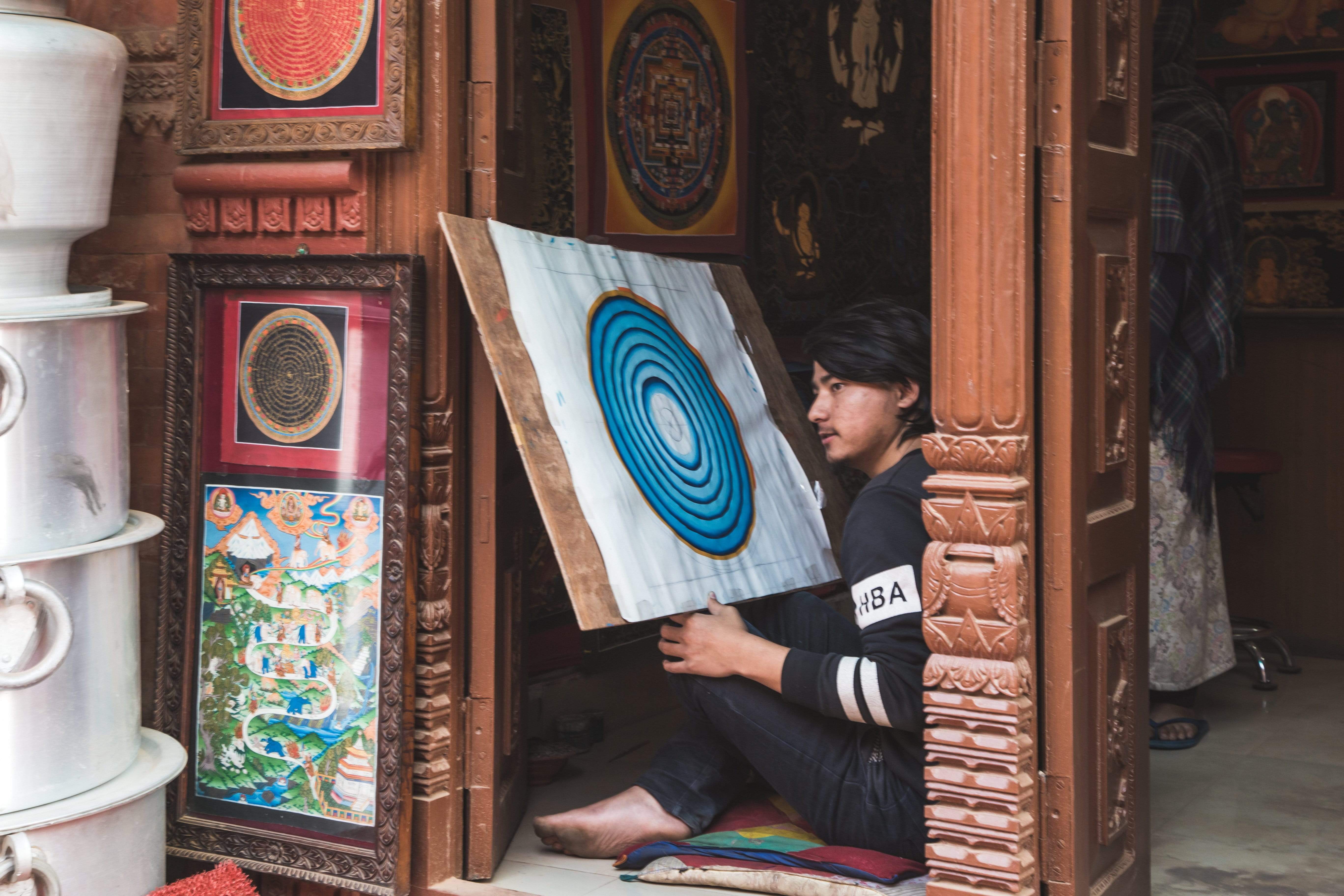 Authentic Guru Rinpoche Framed Thangka Painting - Tibetan Buddhist Wall Art Decor for Meditation Room, Home & Office Spiritual Display
