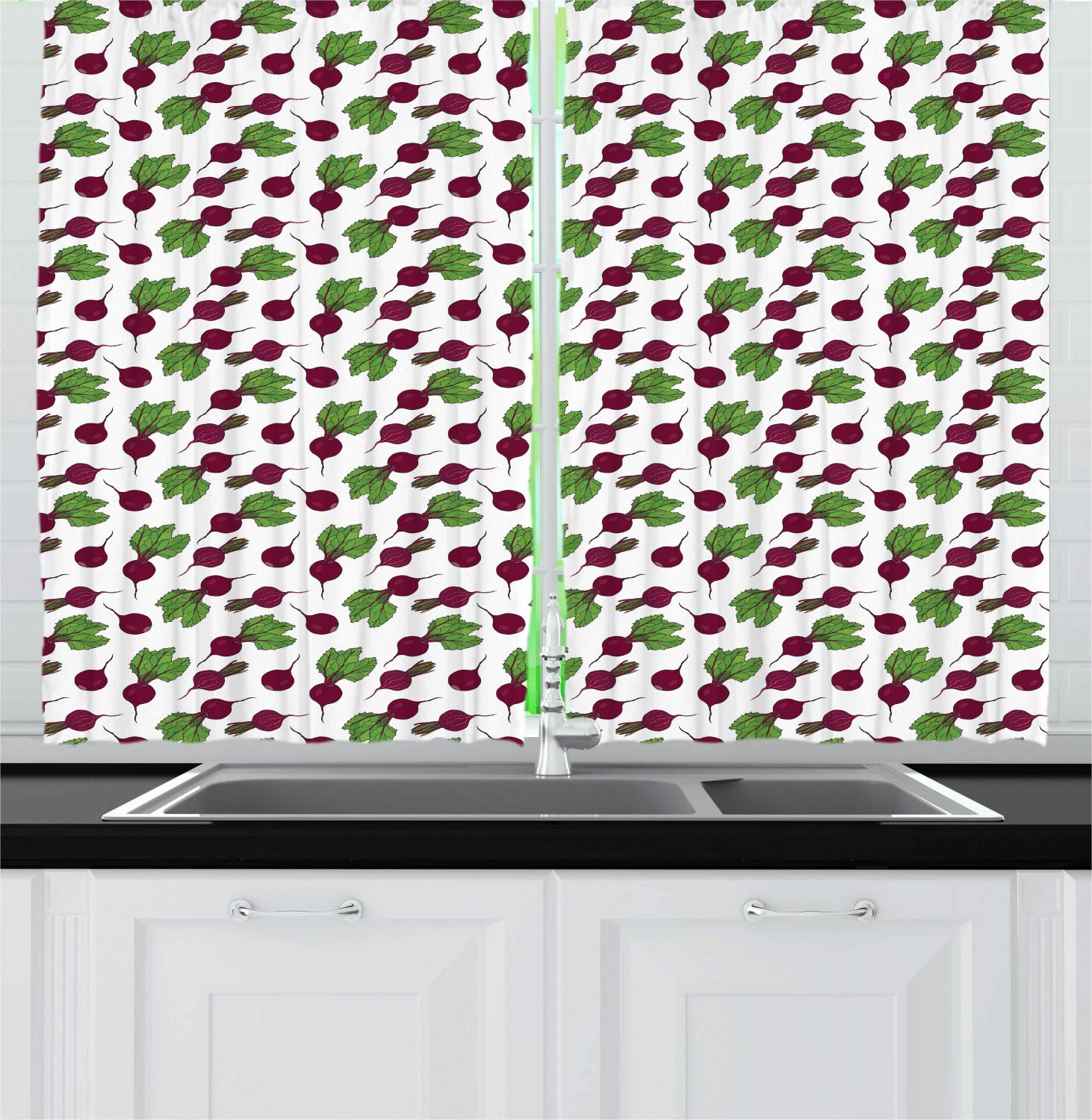 Ambesonne Vegetable Kitchen Curtains - Cartoon Beet Pattern Window Drapes 2 Panel Set (55