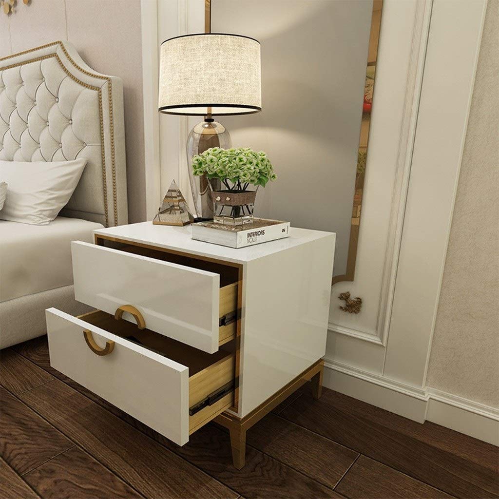 White Nightstand with 2 Drawers - Bedside Telephone Table Cabinet for Bedroom, Bathroom & Living Room - Compact Storage Organizer for Phones, Books & Essentials (Perfect for Small Spaces & Apartment Living)