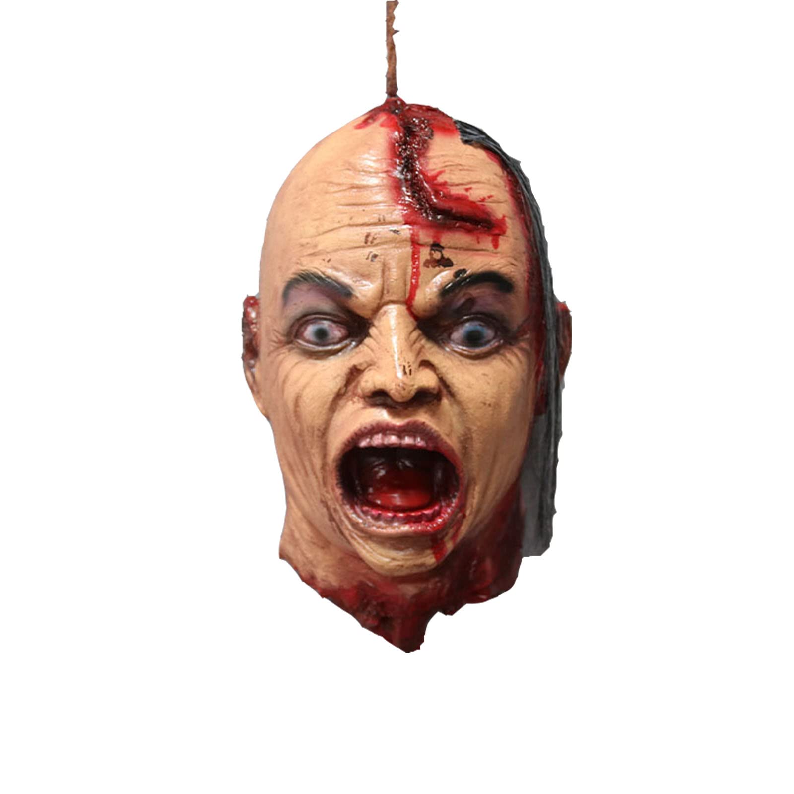Horror Halloween Severed Head Prop - Realistic Hanging Bloody Latex Decoration with Wig for Haunted House, Scary Party Decor & Costume Accessories | Perfect for Halloween Parties, Haunted Attractions, and Horror Movie Set Designs