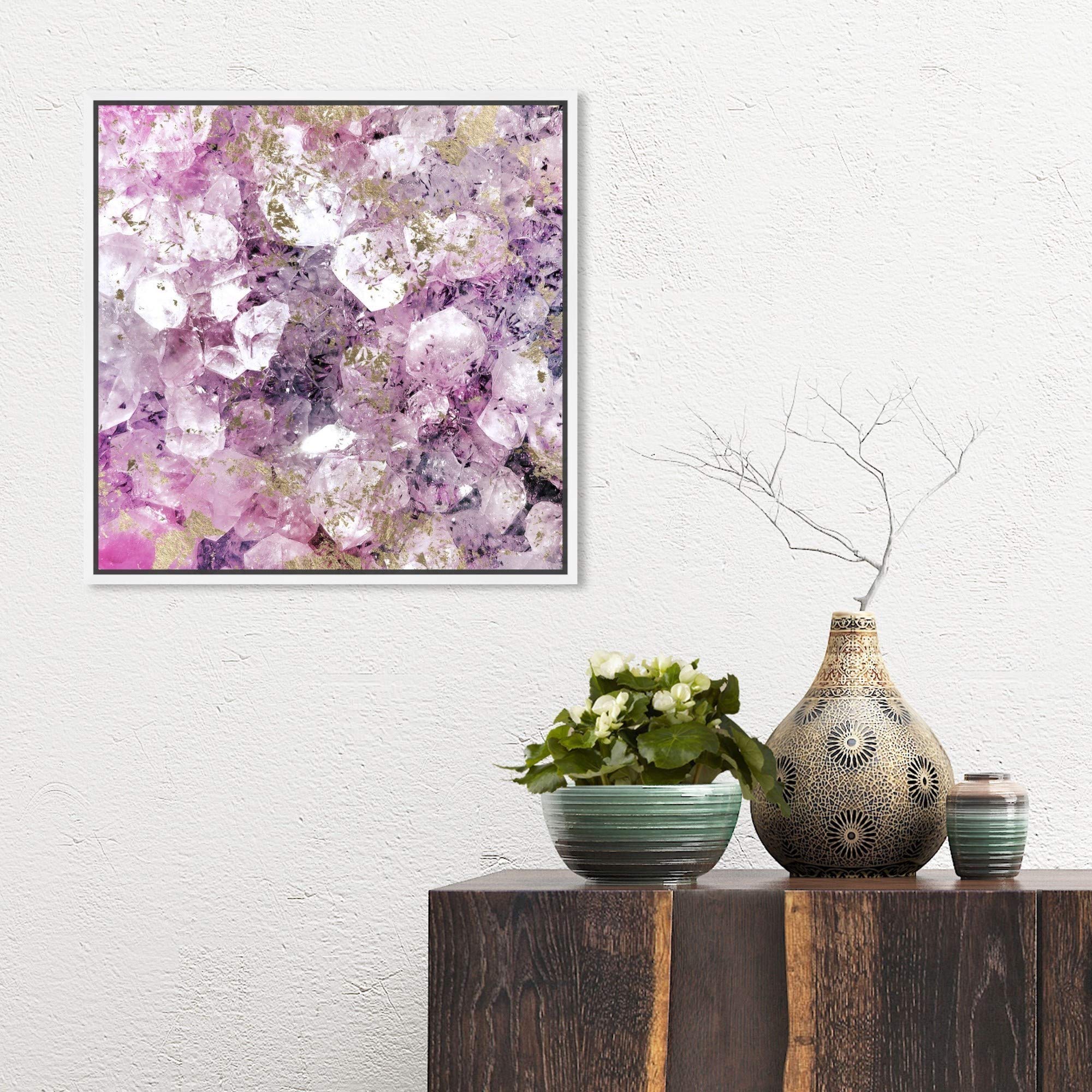 Oliver Gal Abstract Framed Wall Art - 16x16 Inch Purple & Gold Crystal Canvas Print for Romantic Home Decor | Perfect for Living Room, Bedroom & Office