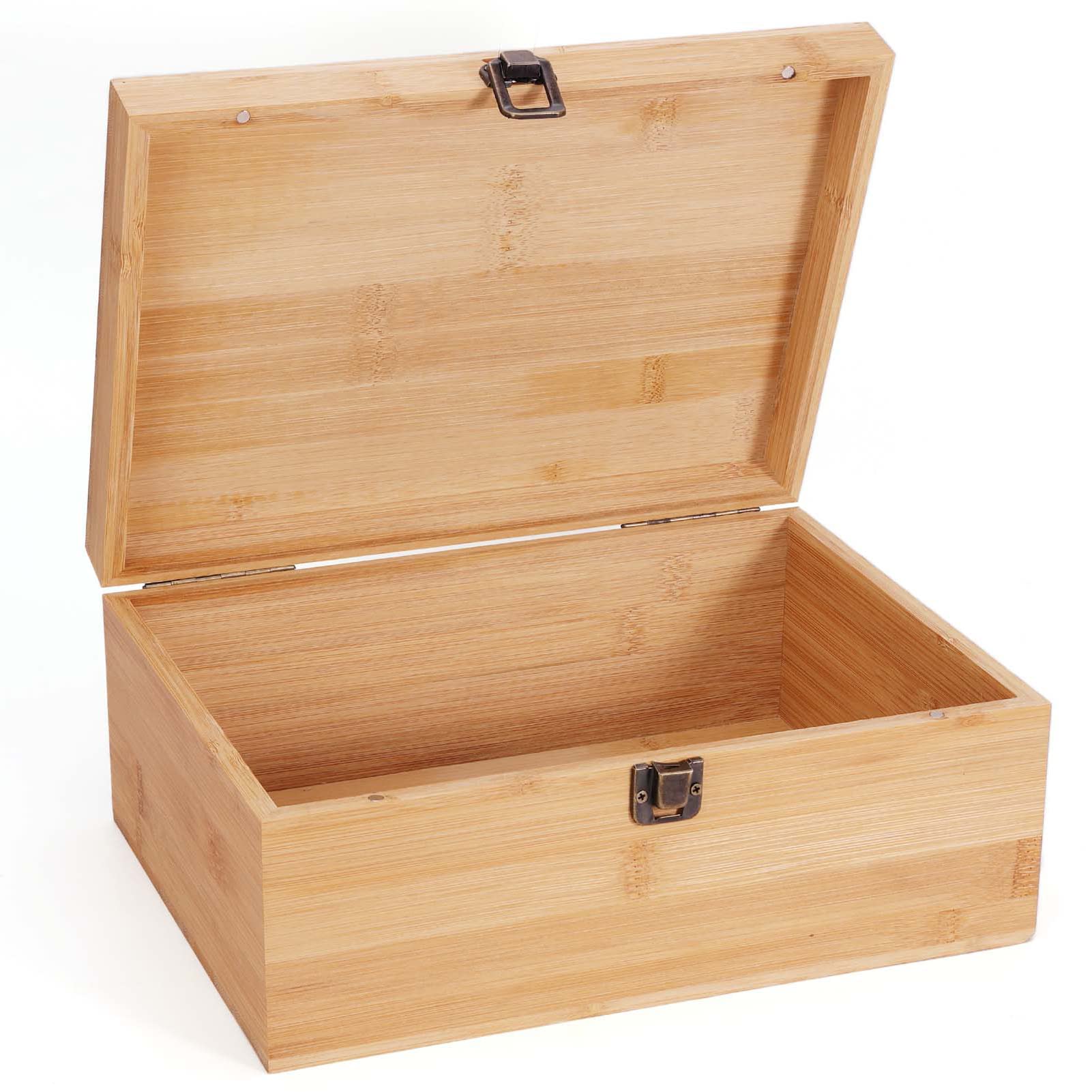 Woiworco Large Bamboo Wooden Storage Box with Hinged Lid - 11 x 7.9 x 4.5 Inch Natural Wooden Craft Box for DIY, Home Decor, Jewelry & Keepsake Organizer - Perfect for Art Supplies, Gift Wrapping & Home Storage Solutions