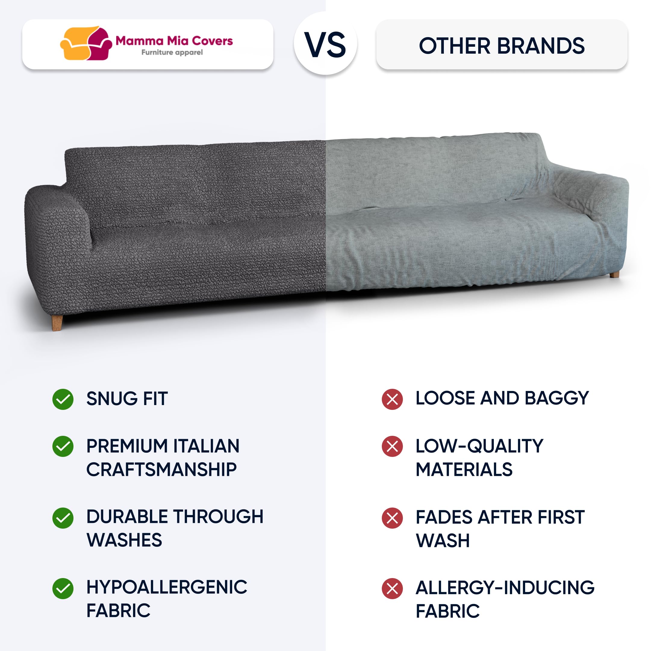 PAULATO BY GA.I.CO. Stretch Sofa Slipcover - 1-Piece Washable Couch Cover with Soft Microfiber Fabric - Form Fit Protector for Pets - Light Grey - Perfect for Living Room, Family Room & Pet-Friendly Homes