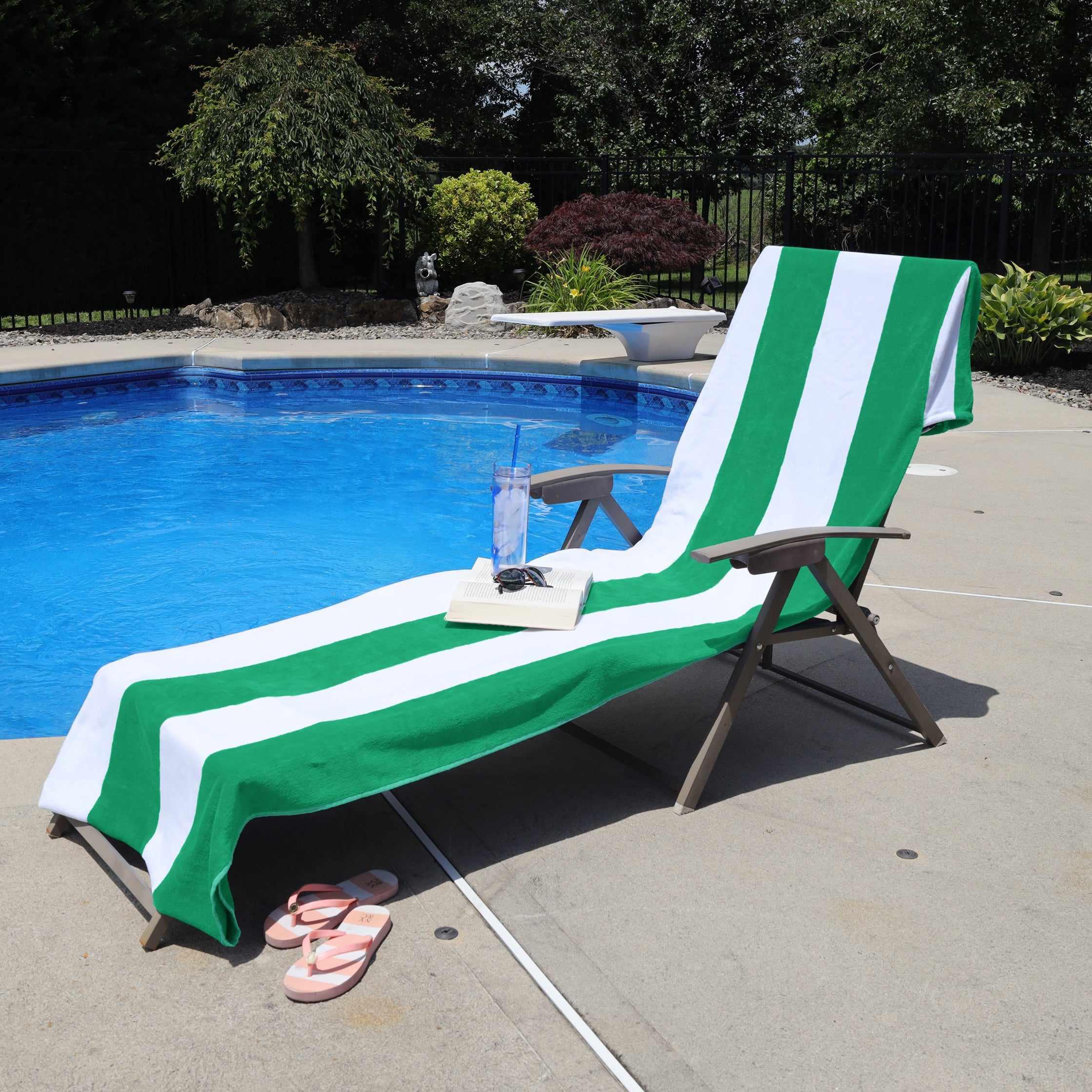 Premium Cabana Striped Cotton Chaise Lounge Chair Cover Set – Standard Size, UV & Water Resistant – Perfect for Poolside, Patio, and Outdoor Furniture Protection