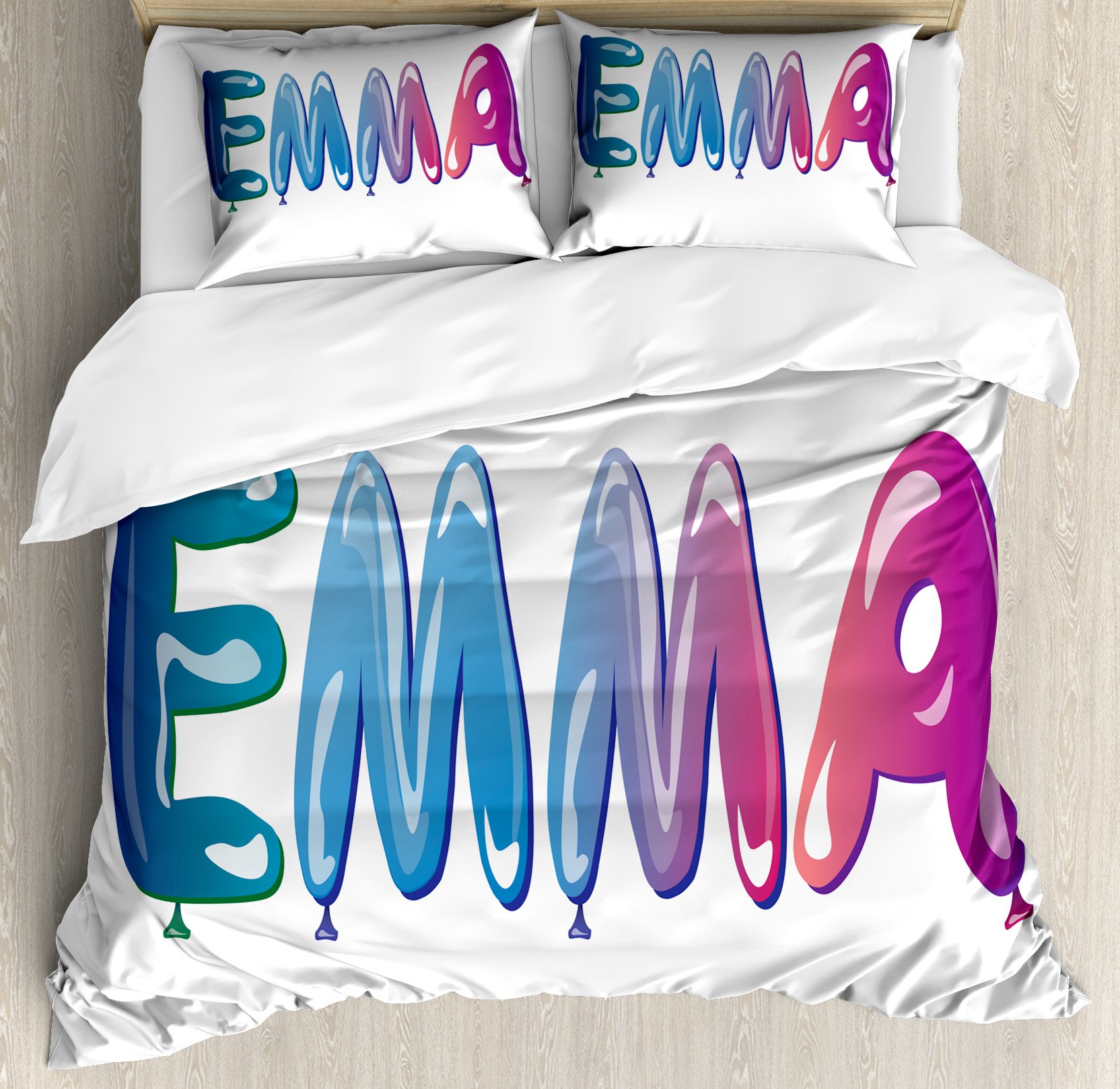 Ambesonne Emma Duvet Cover Set - Queen Size 3-Piece Bedding with 2 Pillow Shams, Feminine Balloon Design for Girls Room Decor, Soft Multicolor Bedding for Teens & Women | Perfect for Birthday Gifts, Bedroom Makeover & Dorm Essentials