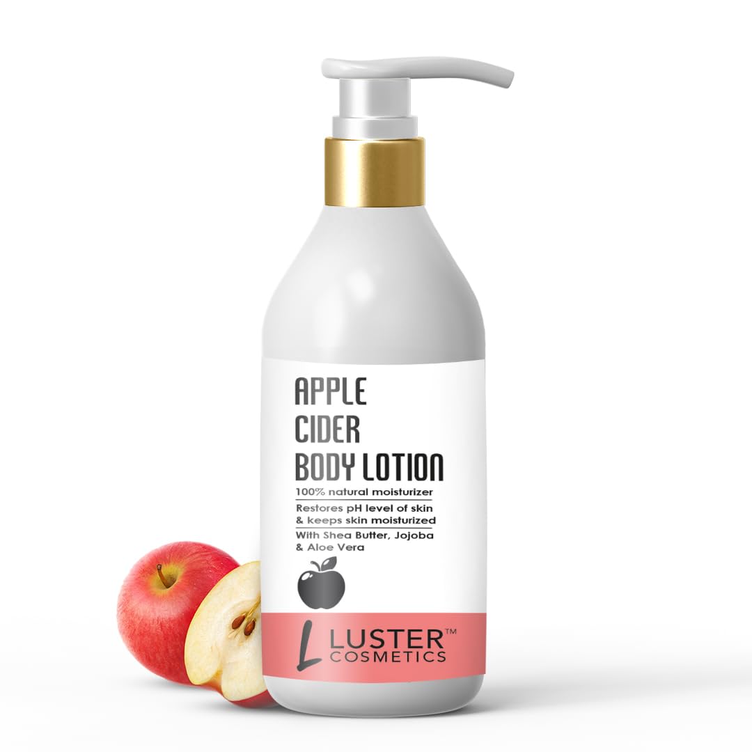 Luster Cosmetics Apple Cider Vinegar Body Lotion with Aloe Vera & Jojoba Oil - pH Balancing, Deep Moisturizing Skin Care for All Skin Types - Paraben Free, 300ml - Perfect for Dry Skin Relief & Daily Hydration