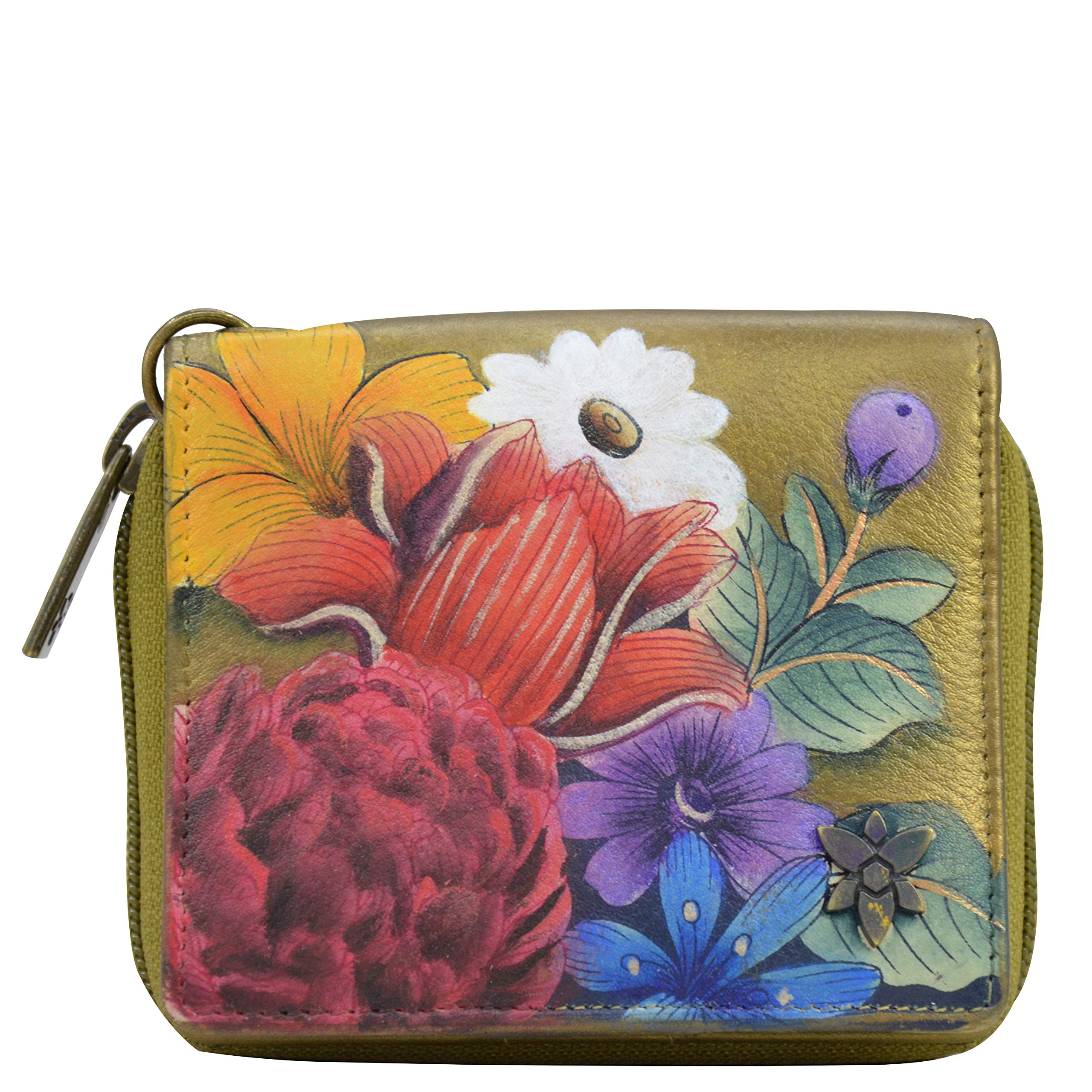 Anuschka Women's Original Hand-Painted Leather RFID Zip Organizer Wallet - Stylish & Secure for Travel, Shopping & Everyday Use