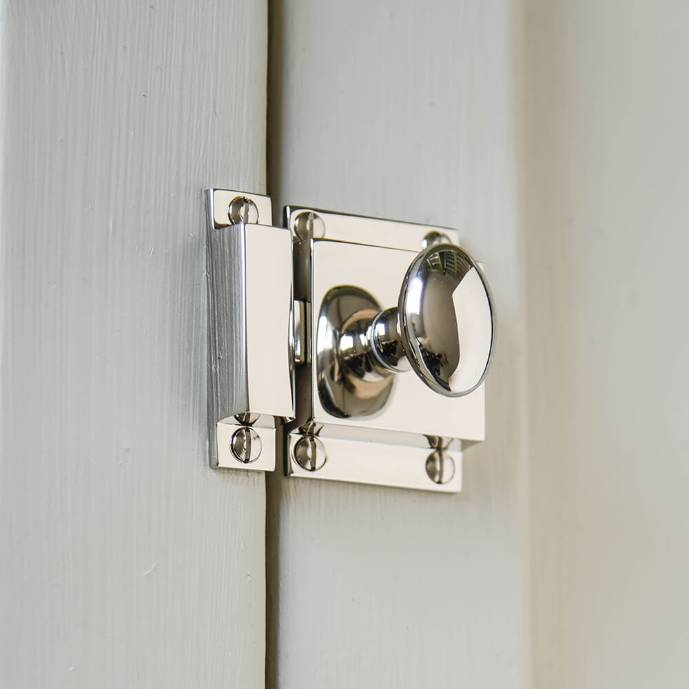 Polished Nickel Traditional Oval Cabinet Latch - Vintage Style Drawer & Cabinet Hardware for Kitchen, Bathroom & Furniture (Set of 2) - Perfect for Home Renovation & DIY Projects