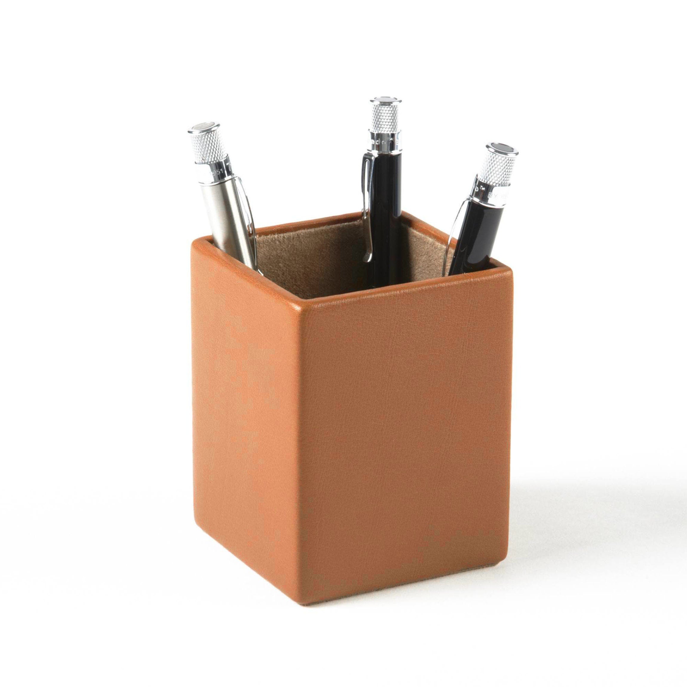 Vintage Leather Pencil Holder Organizer - Classic Cognac Brown Desk Accessory for Office, School & Home Workspace Decor