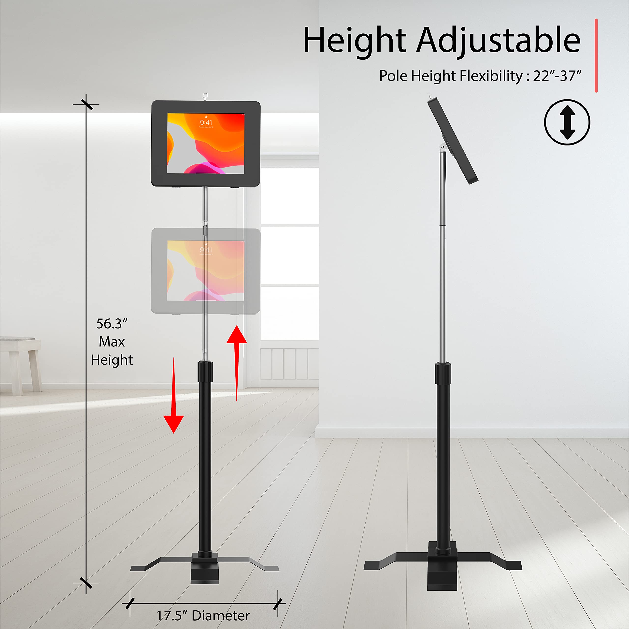 Compact Floor Stand with Security Enclosure for iPad 11 (A16), iPad Pro 11-inch M4, iPad Air 11-inch M3, iPad 10th Gen & Galaxy Tablets - Black (PAD-PARAAFS) - Perfect for Retail Stores, Exhibitions, and Interactive Kiosks