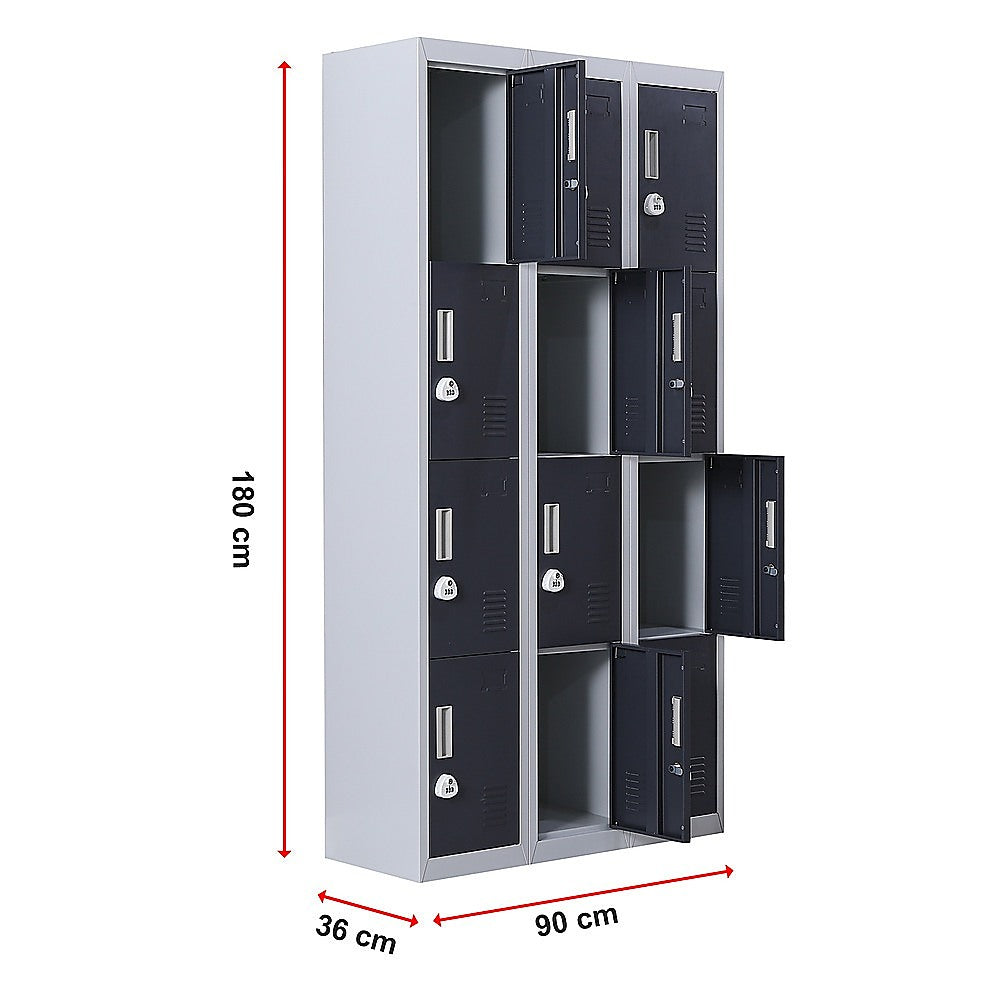 12-Door Locker with 3-Digit Combination Lock for Secure Storage - Perfect for Office, Gym, Shed, School & Home Organization