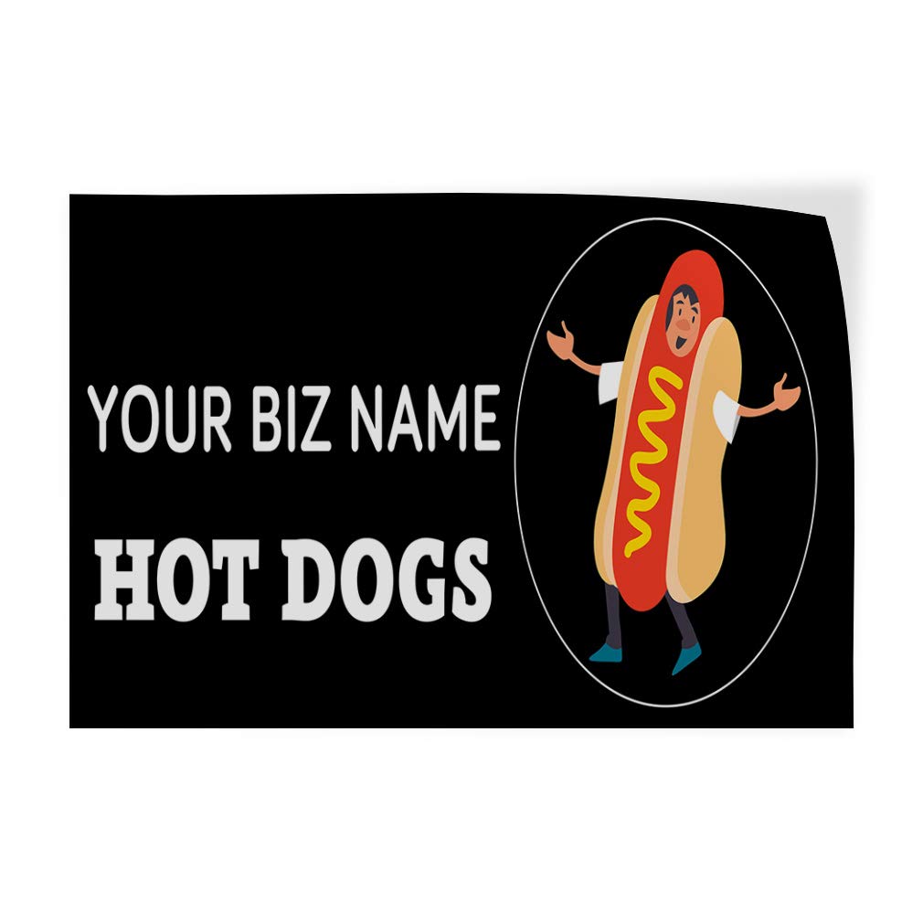 Custom Vinyl Door Decals - Business Name & Hot Dog Stickers (20x14 Inches, Set of 10) - Black & White Restaurant Signage, Food Truck Decals, Outdoor Car Bumper & Luggage Stickers for Restaurants, Food Trucks & Retail Stores