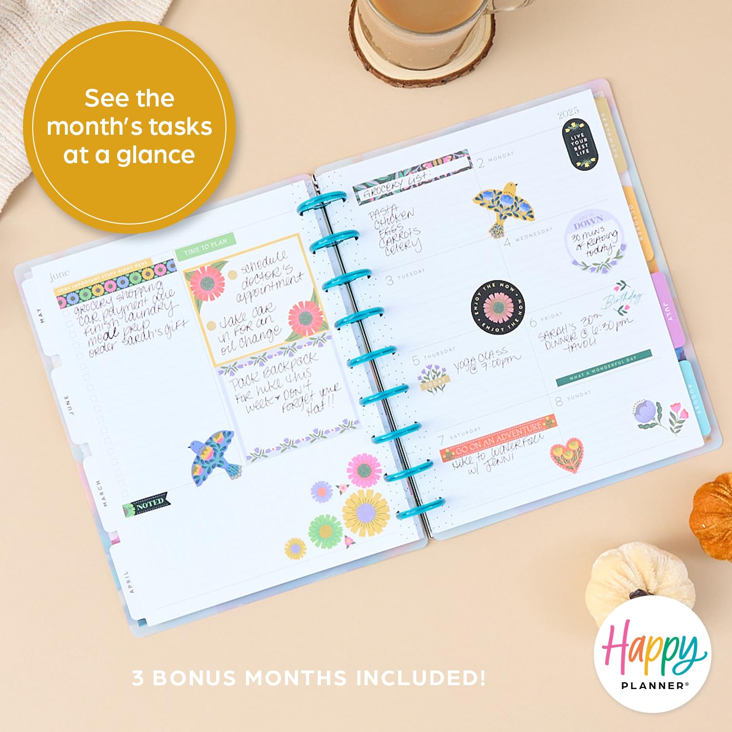 Happy Planner Disc-Bound 12-Month Planner 2025 - Daily Weekly Monthly Organizer, Classic Size 7