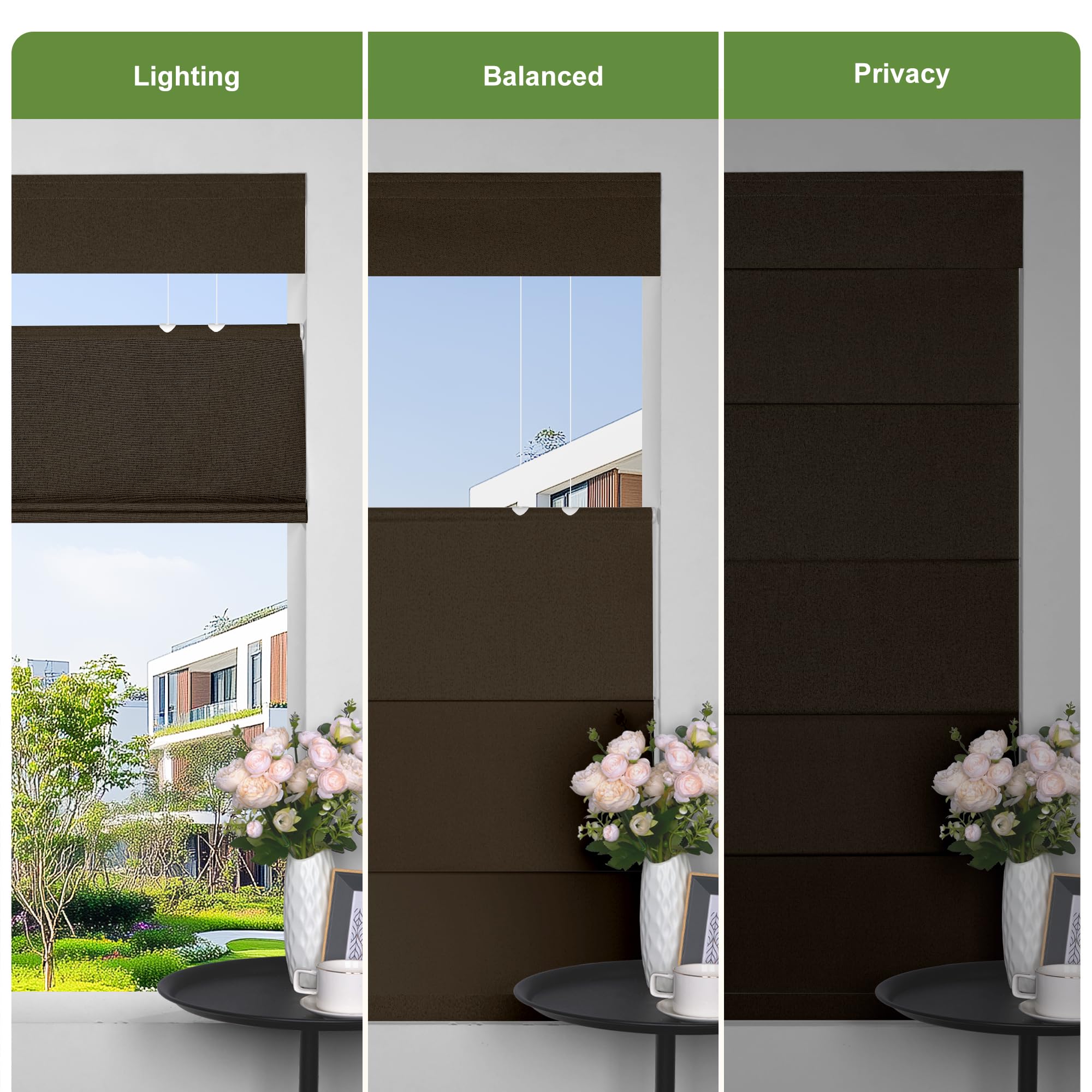 Blackout Cordless Roman Shades for Windows - Top Down Bottom Up Thermal Insulated Window Blinds, Easy to Install, Brown (59