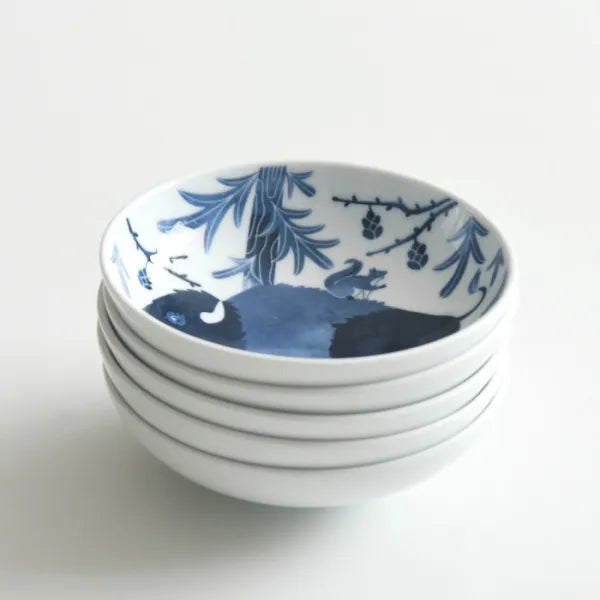 Premium Japanese Hasami Yaki Square Small Bowl Set of 5pcs - Handcrafted Ceramic Animal Design Bowls for Sushi, Salad, Dessert & Home Decor