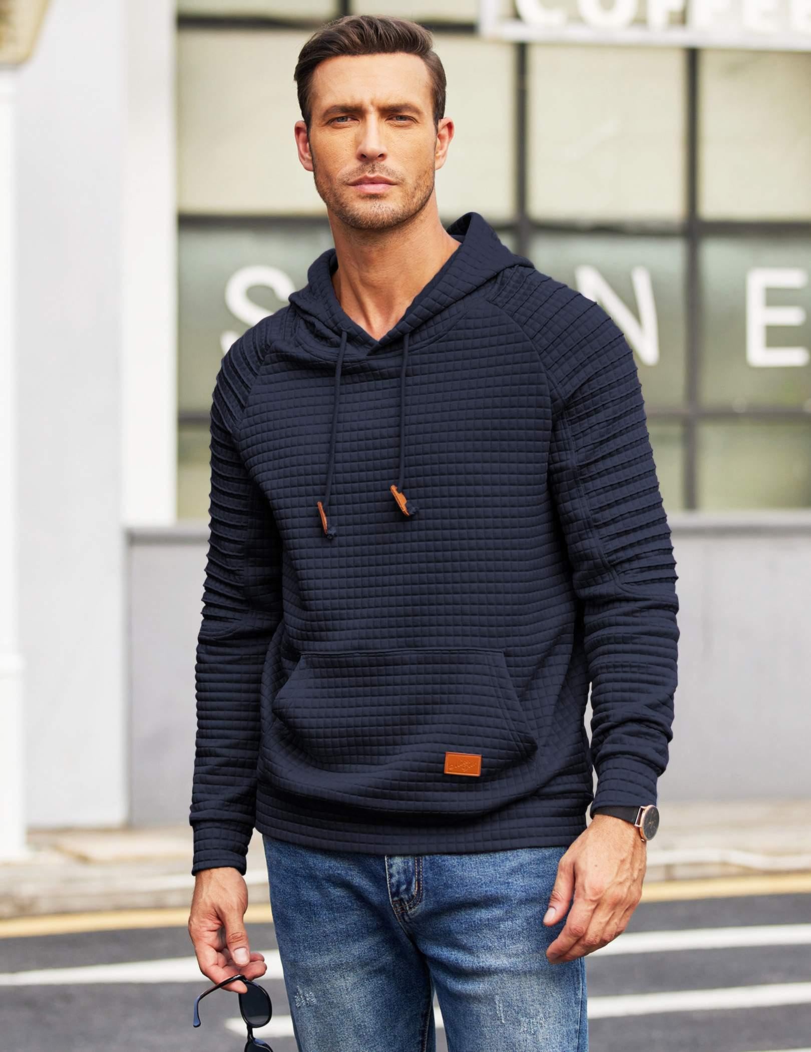COOFANDY Men's Pullover Hoodie - Long Sleeve Casual Waffle Knit Sweatshirt with Kangaroo Pocket & Drawstring Hood | Perfect for Outdoor Activities, Lounge Wear & Street Fashion