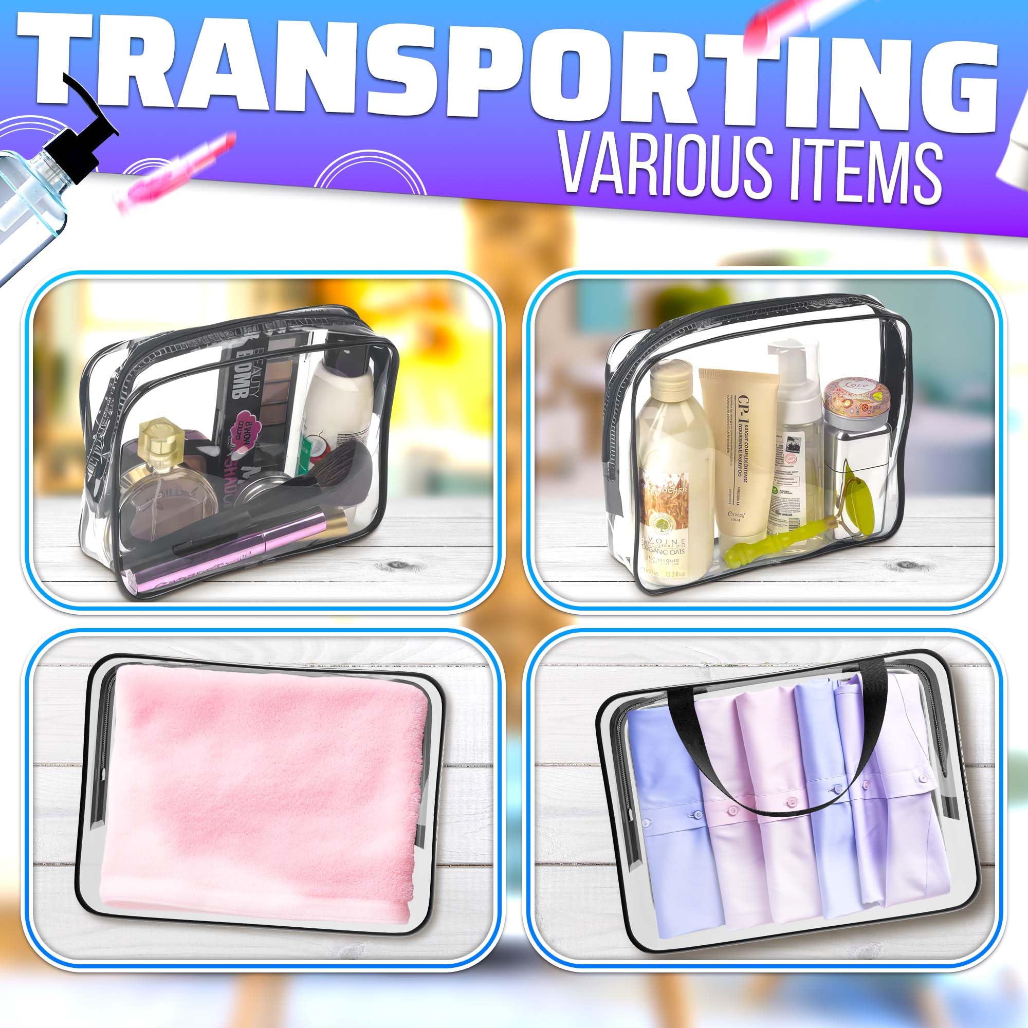 3Pcs Clear Toiletry Bags for Women - TSA Approved Travel Cosmetic Organizer, Waterproof Zippered Makeup Pouches for Airplane Carry On, Perfect for Shampoo Bottles & Skincare Products - Ideal for Airport Security & Weekend Getaways