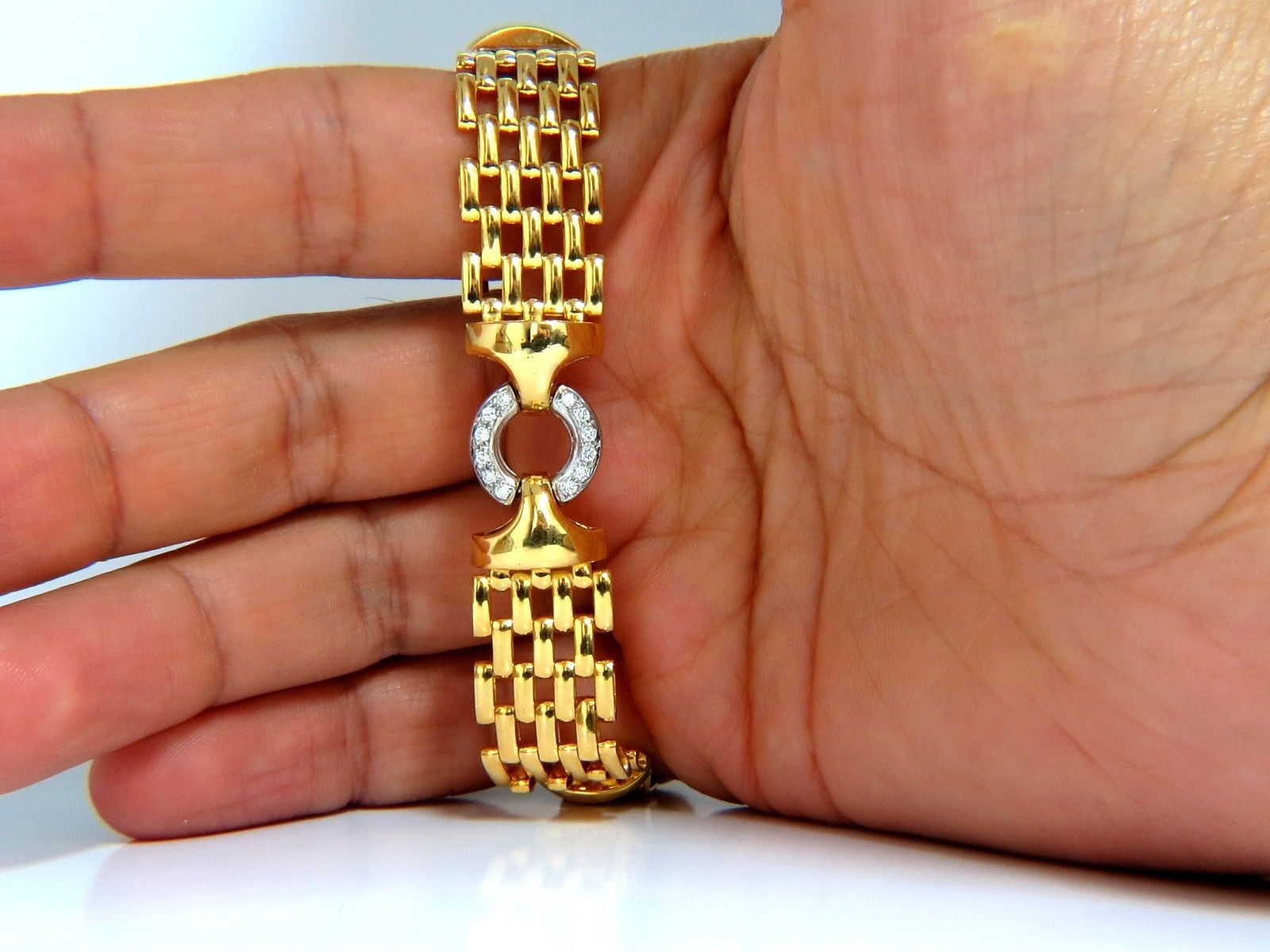 18KT Gold .50CT Natural Round Diamond Circle Link Bracelet - 50 Grams Pope Brick Deco Style - Perfect for Weddings, Parties & Special Occasions