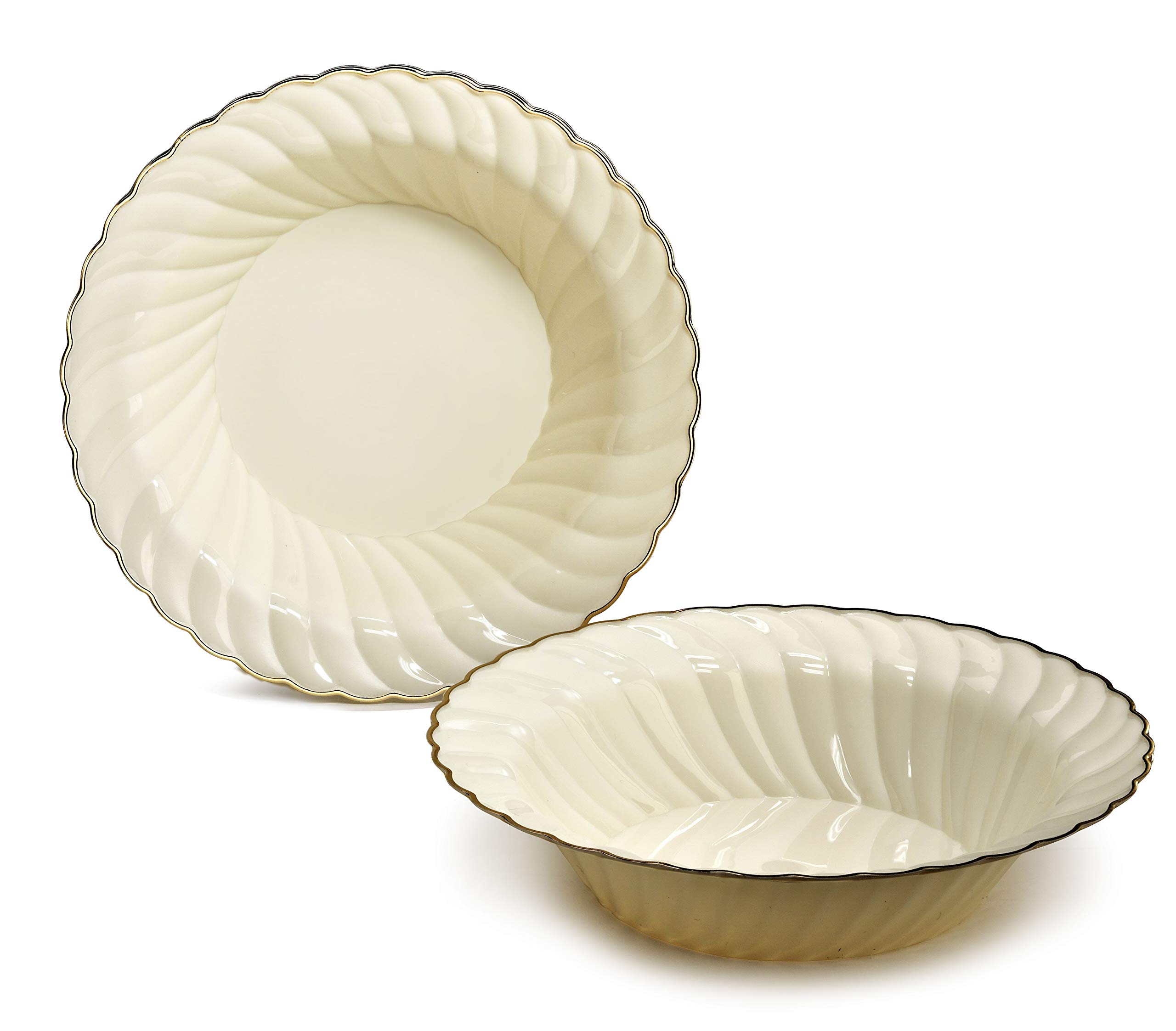 240 Pack Heavyweight Disposable Plastic Bowls - 12oz Wedding Party Soup Bowls in Elegant Ivory & Gold Blossom Design | Perfect for Catering, Events, Picnics & Home Entertaining