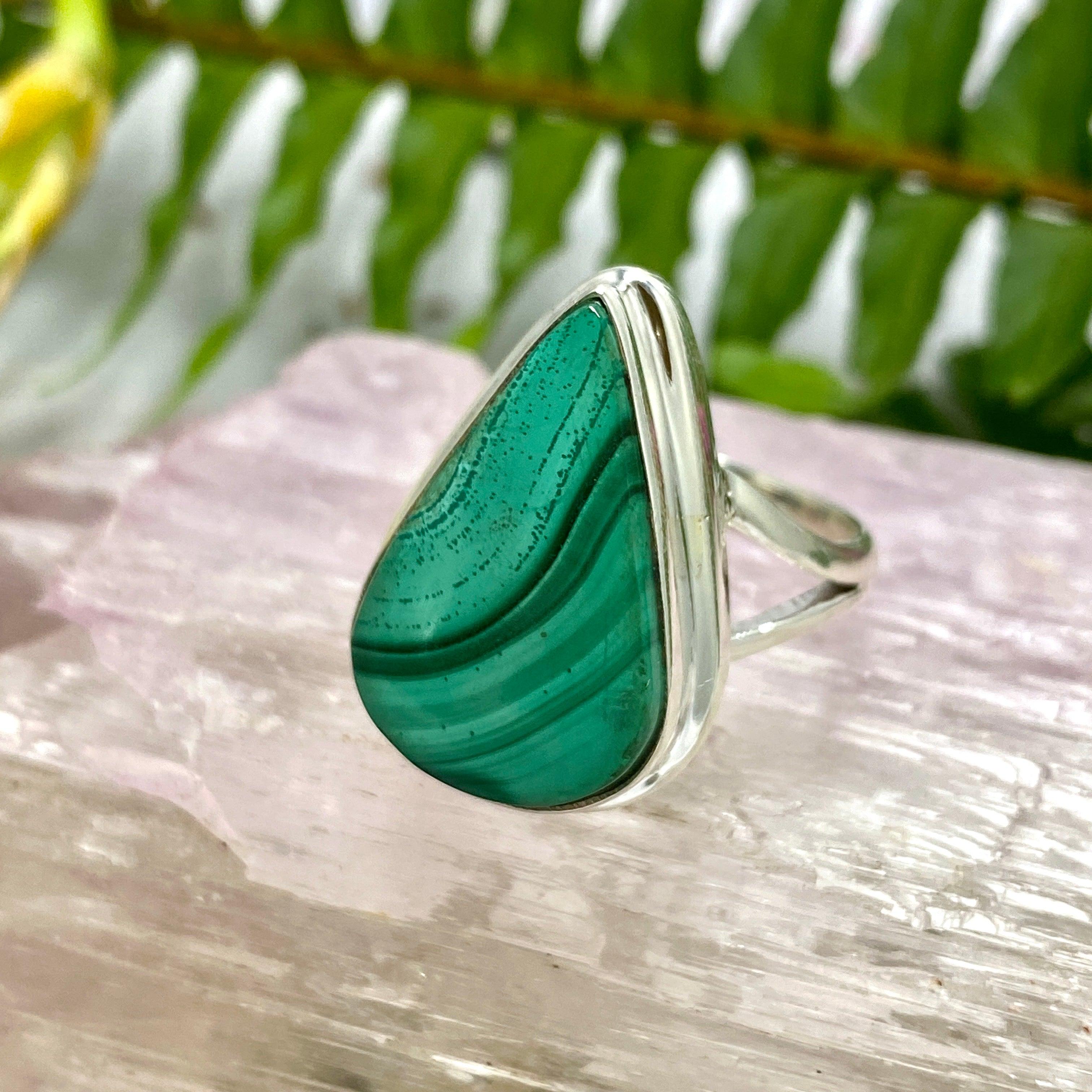 Malachite Teardrop Ring - Size 10 - KRGJ2624 - Elegant Green Stone Jewelry for Women, Perfect for Parties, Weddings & Everyday Wear