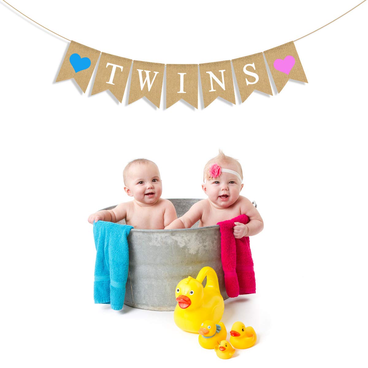 Rustic Jute Burlap Twins Banner - Perfect for Boy & Girl Baby Showers, Gender Reveal Parties & Nursery Decor | Gender Neutral Twin Celebration Decoration for Walls, Photo Backdrops & Party Supplies