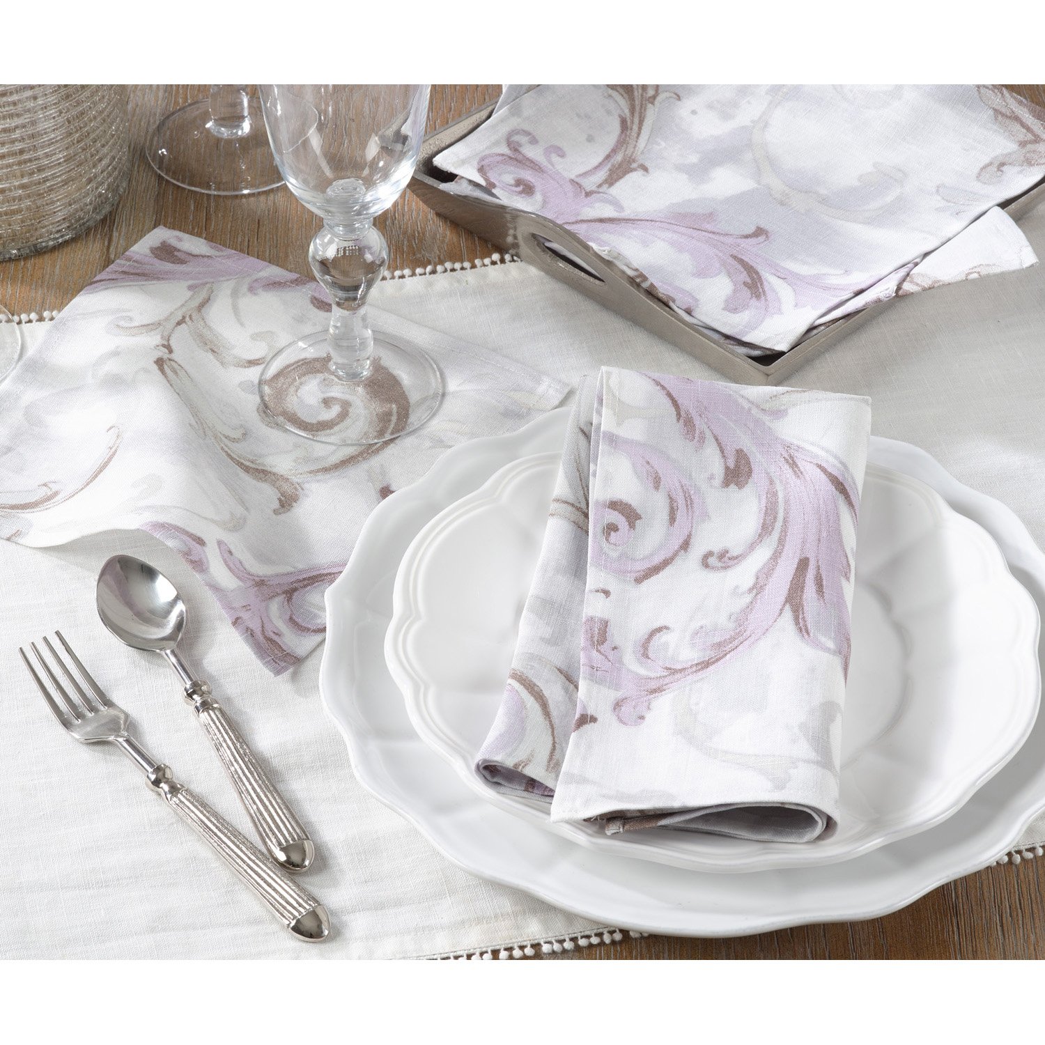 Lavender Baroque Flourish Linen Coasters Set of 4 - 9