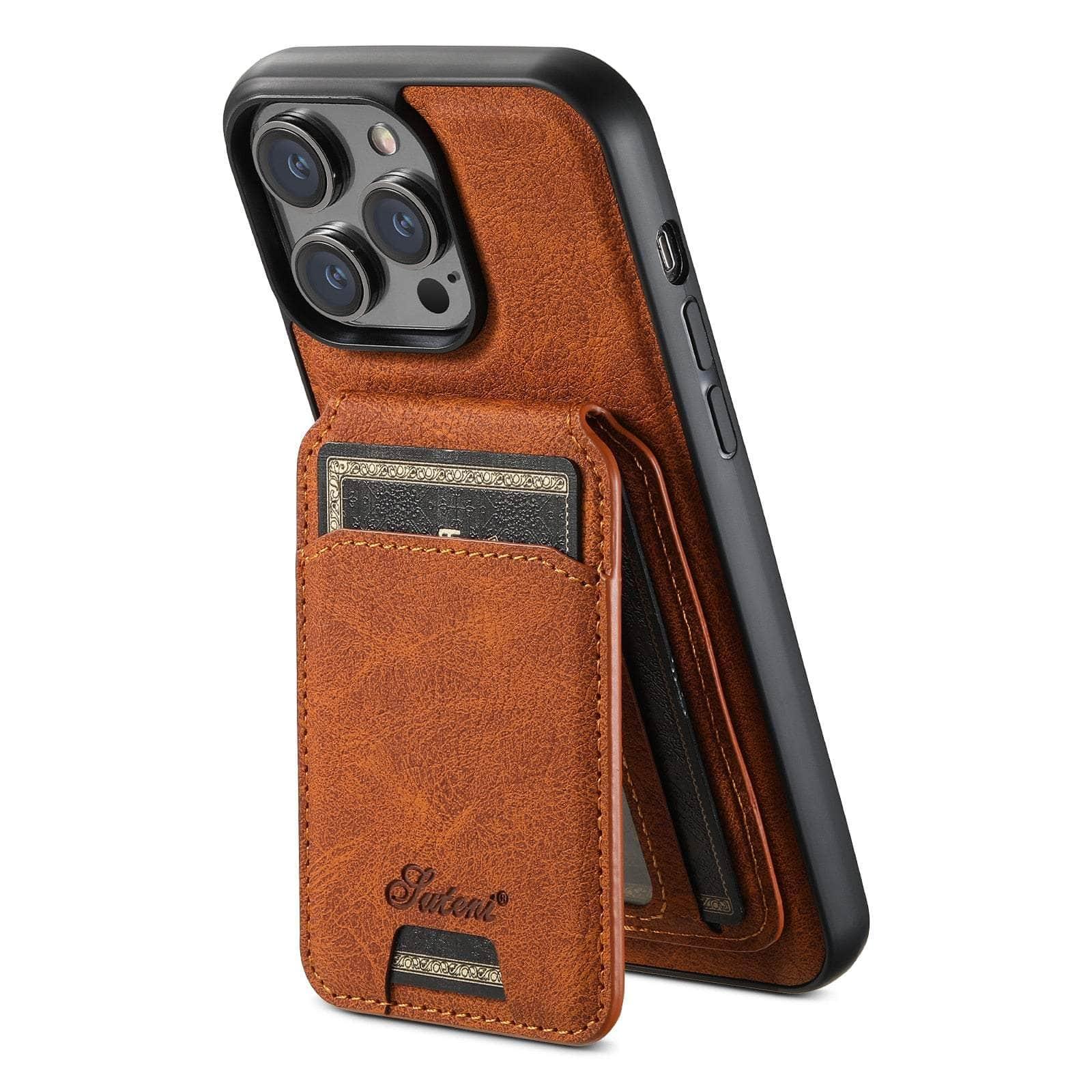 Magnetic Leather Card Case for iPhone 15 - Slim Wallet with RFID Protection | Perfect for Everyday Carry, Travel & Business Use