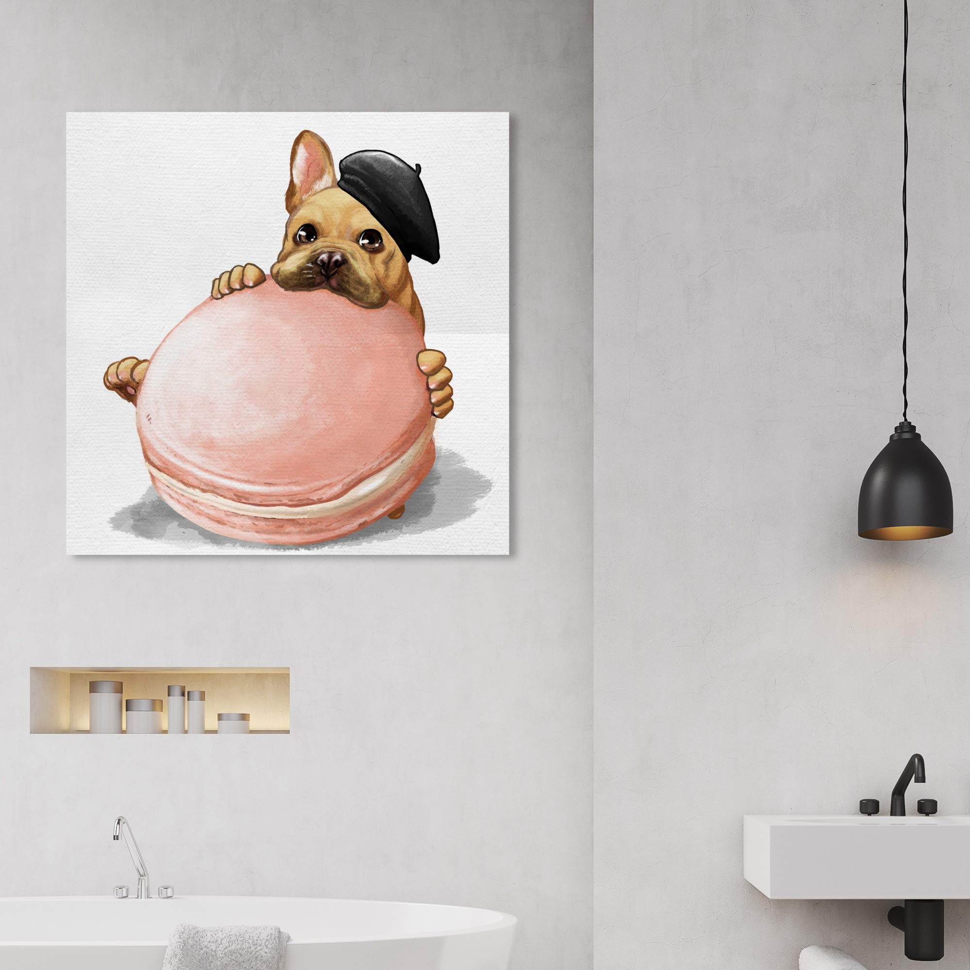 Oliver Gal Artist Co. 'Macaron Frenchie' Kitchen Wall Art Canvas Print - French Bakery Decor for Home & Restaurant