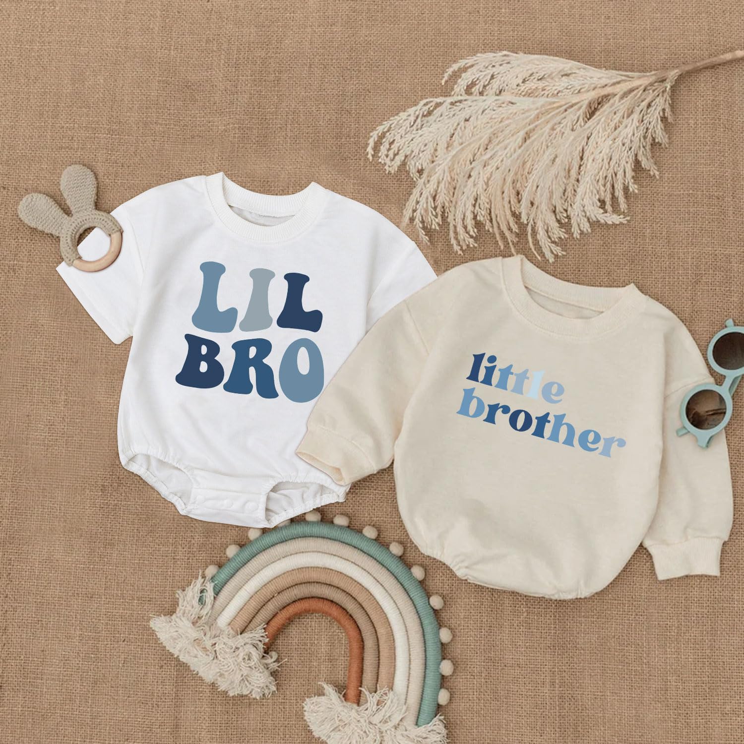 2PCS Baby Boy Little Brother Romper Set - Soft Cotton Bodysuit & Outfit for Newborns | Perfect Baby Shower Gift & Cute Little Brother Outfit | Ideal for Photos, Playdates & Special Occasions