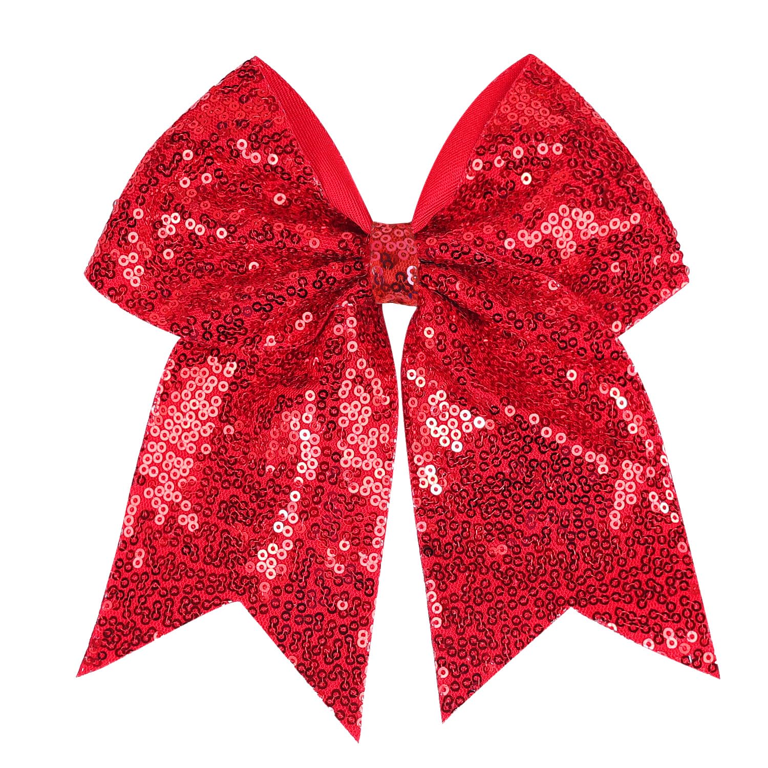 7 Inch Large Jumbo Glitter Cheer Bow Clip - Sequin Hair Bow with Tails for Girls & Teens - Perfect for Softball, Cheerleading Outfits & Uniforms (Red) - Great for Competitions, Games & School Spirit Events