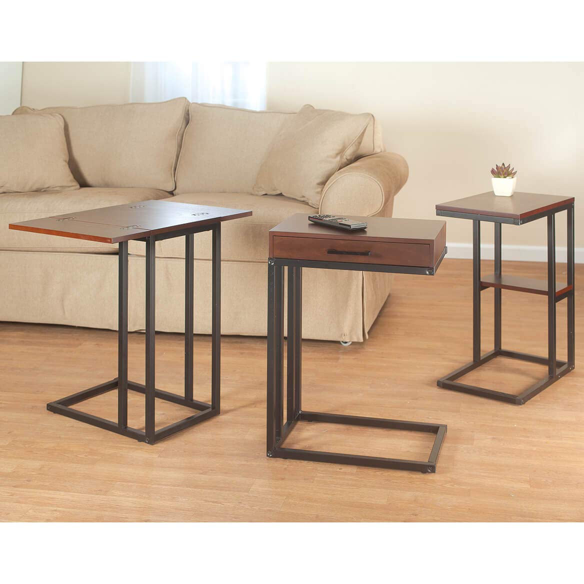 OakRidge Side Accent Table with Shelf - C-Shaped Sofa End Table, Narrow Side Table for Living Room, Bedroom & Office - Perfect for Small Spaces, Holding Drinks, Books & Decor