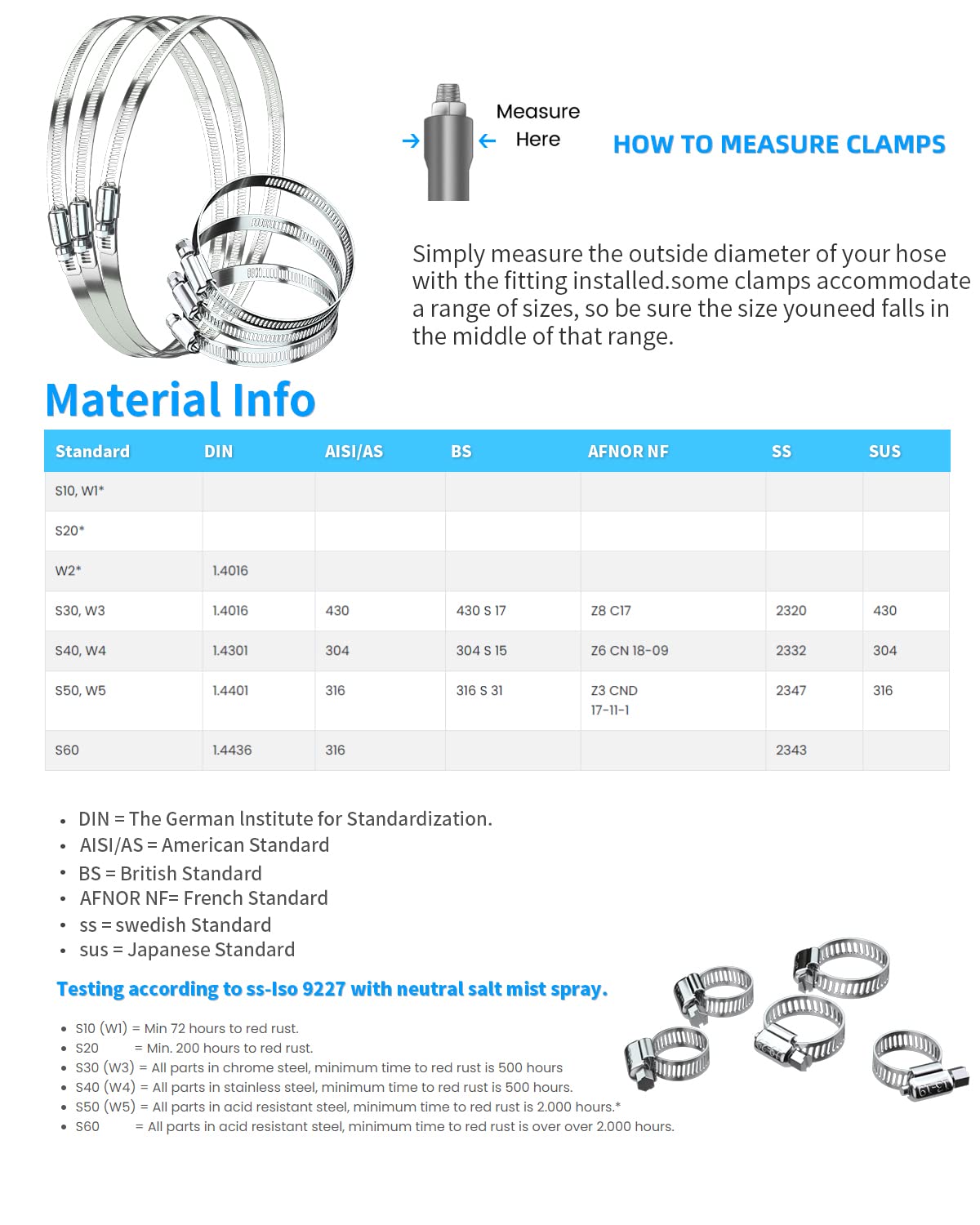 10PCS 5 Inch 304 Stainless Steel Worm Gear Hose Clamp Set - Heavy Duty Fuel Line, Dryer, Intercooler, Garden Water Pipe & Washing Machine Clamps (4-1/2
