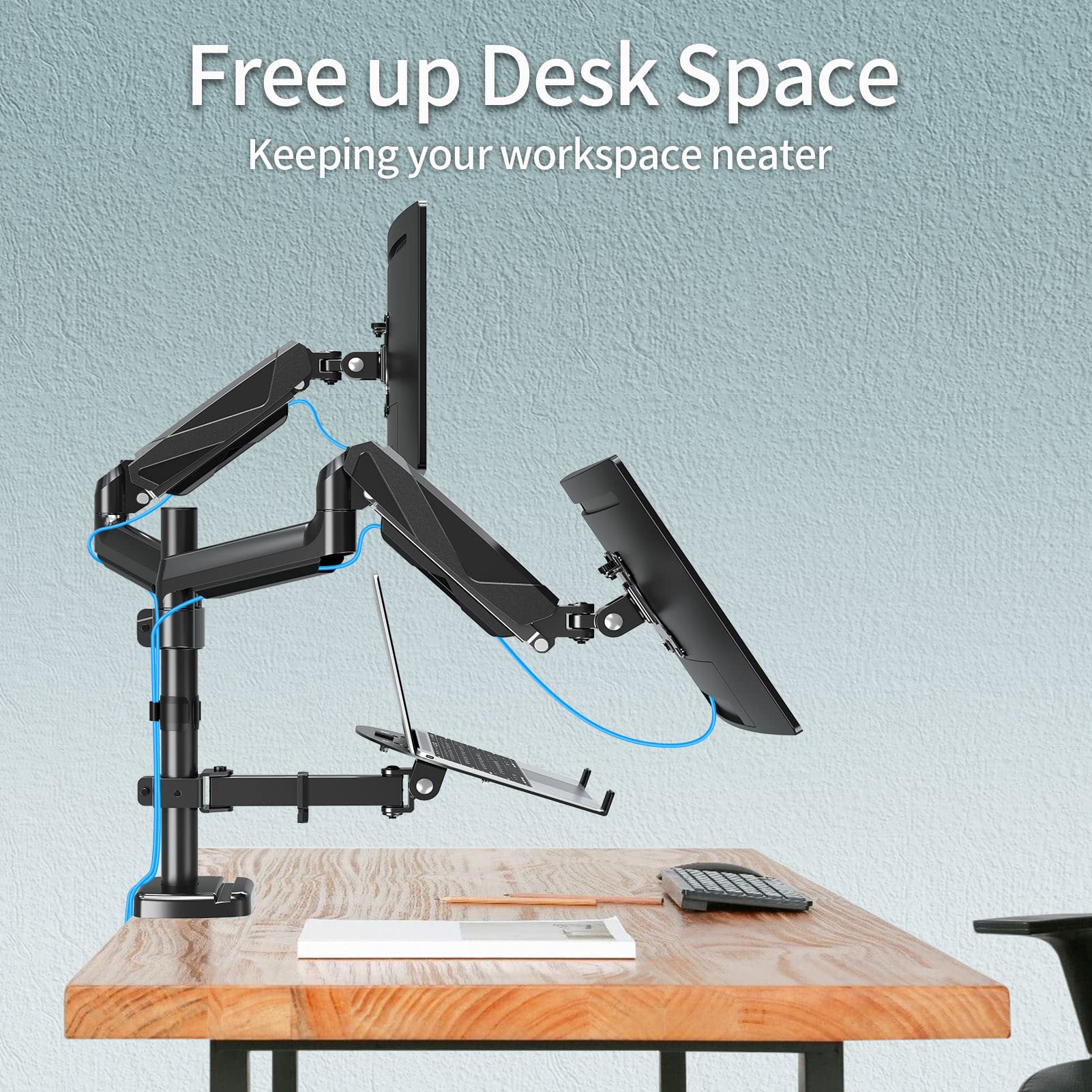 MOUNTUP Dual Monitor and Laptop Mount Stand - Gas Spring Monitor Arm for 2 Screens up to 27