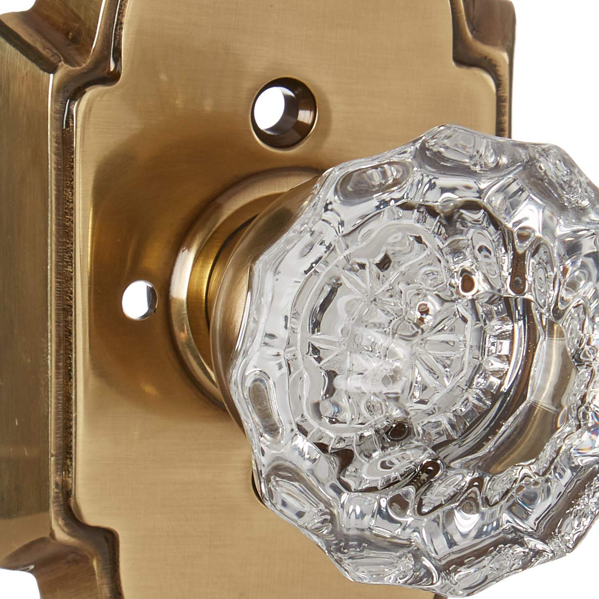 Antique Brass Arched Rosette Set with Fluted Crystal Knobs - Privacy Door Hardware for Bedroom, Bathroom & Closet Doors