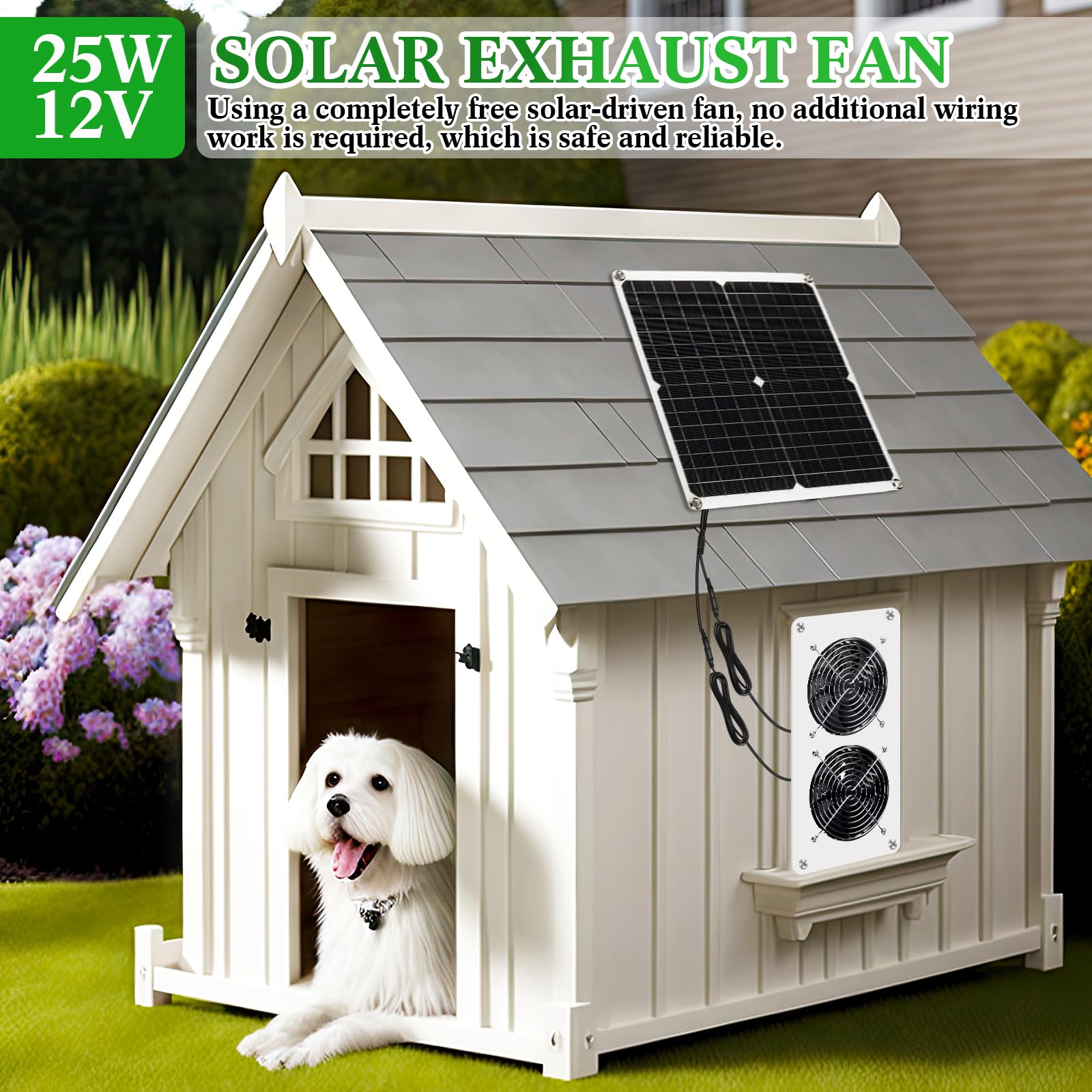 25W 12V Solar Panel Fan Kit - 2 Sets Waterproof Dual USB Portable Solar Exhaust Fan with Metal Shell for Greenhouse, Chicken Coop, Shed & Pet House | Outdoor Cooling & Ventilation Solution for Gardens, Barns & Animal Shelters