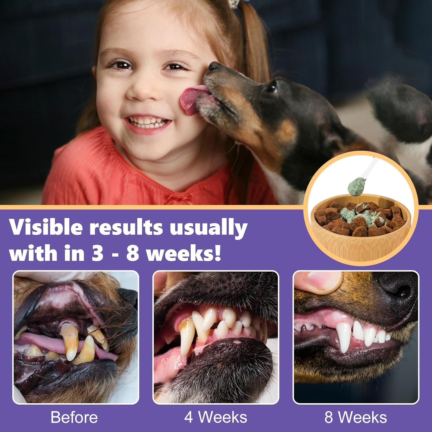 Natural Dog Teeth Cleaning Powder for Bad Breath Treatment - Dental Care Powder with Probiotics to Remove Plaque & Tartar - Freshen Dog Breath for All Breeds & Sizes - Perfect for Daily Oral Hygiene & Vet Visits