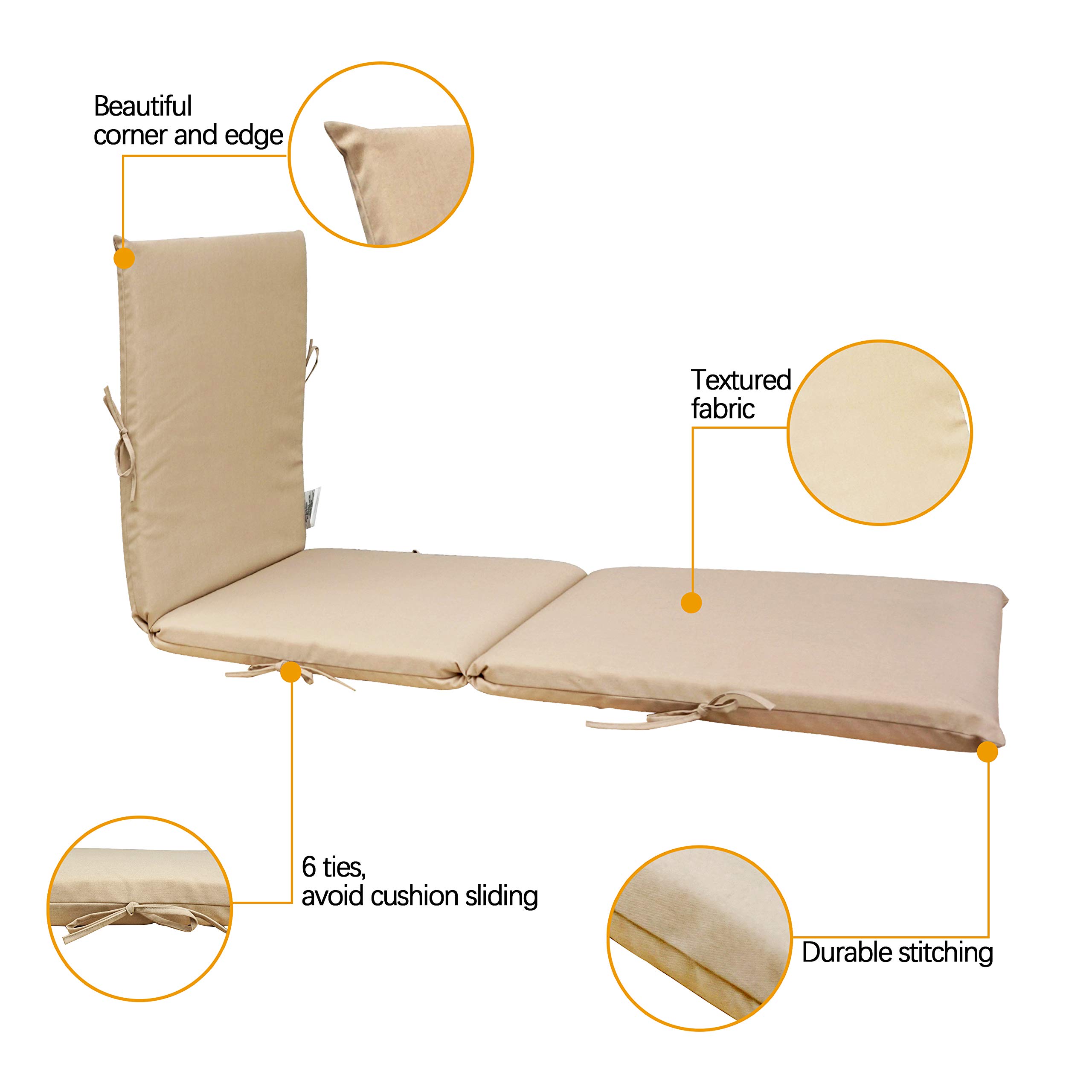 BOSSIMA Indoor Outdoor Lounge Chair Cushions - Light Khaki Chaise Bench Replacement Cushions for Patio Furniture | All-Weather, Durable & Comfortable | Perfect for Poolside, Garden, Deck & Backyard Relaxation