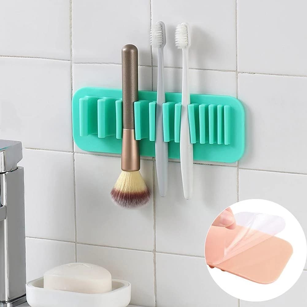 Wall Mounted Silicone Makeup Brush Holder & Toothbrush Organizer - 11 Hole Drying Rack for Bathroom Counter, Vanity & Shower - Space Saving Grey Brush Storage Solution for Makeup Artists & Home Use